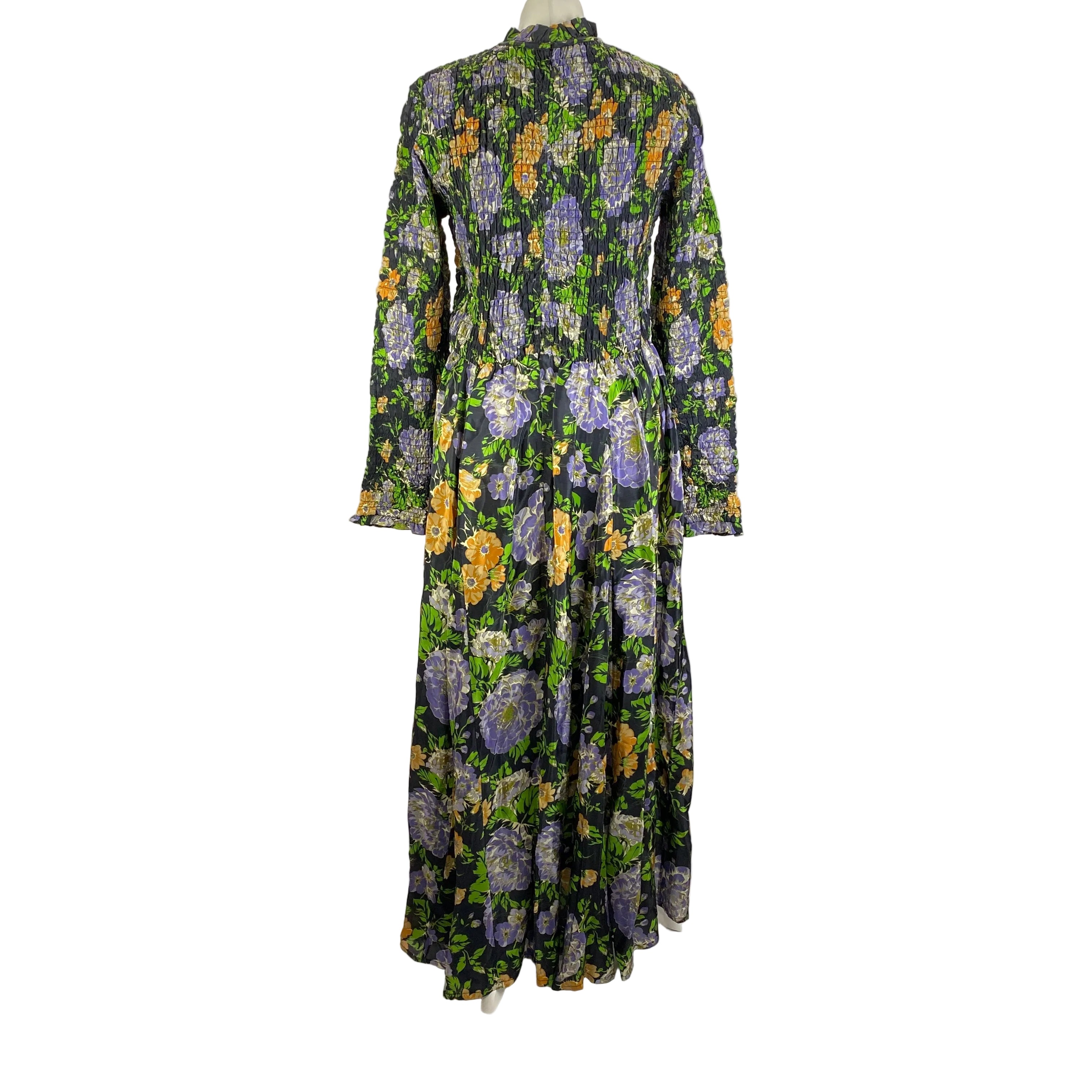 Farm Rio Black Floral Shirred Bodice Maxi Dress M