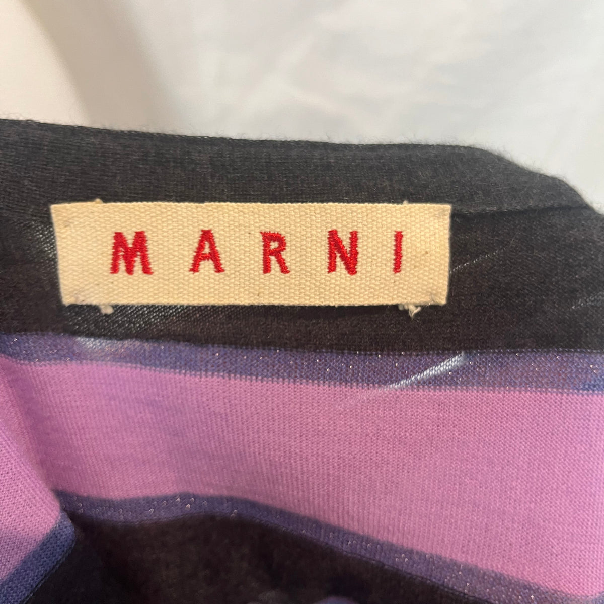 Marni Lilac & Charcoal Stripe Fine Cashmere Knit Cardigan S