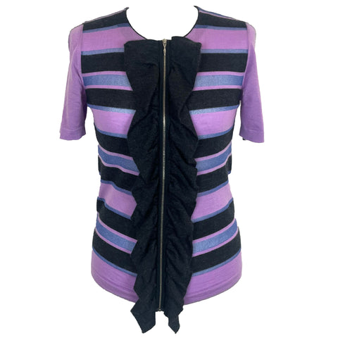 Marni Lilac & Charcoal Stripe Fine Cashmere Knit Cardigan S