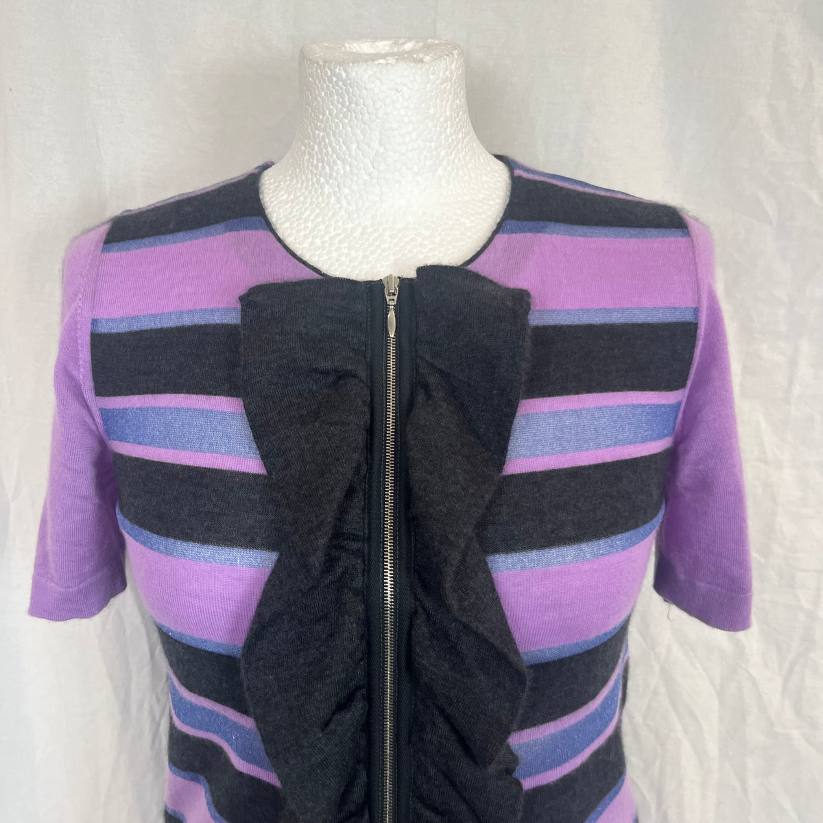 Marni Lilac & Charcoal Stripe Fine Cashmere Knit Cardigan S