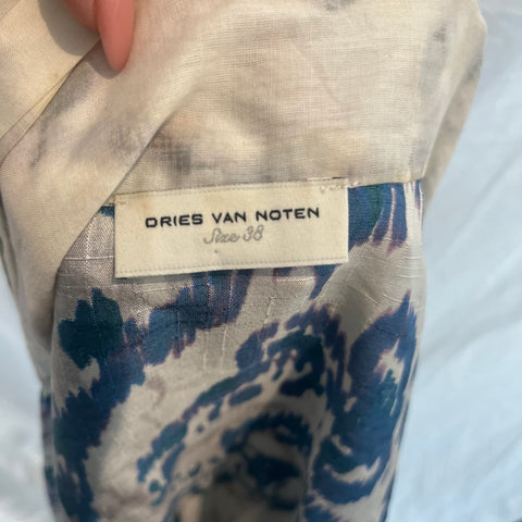 Dries Van Noten Teal Lilac & Cream Silk Print Kimono Top S