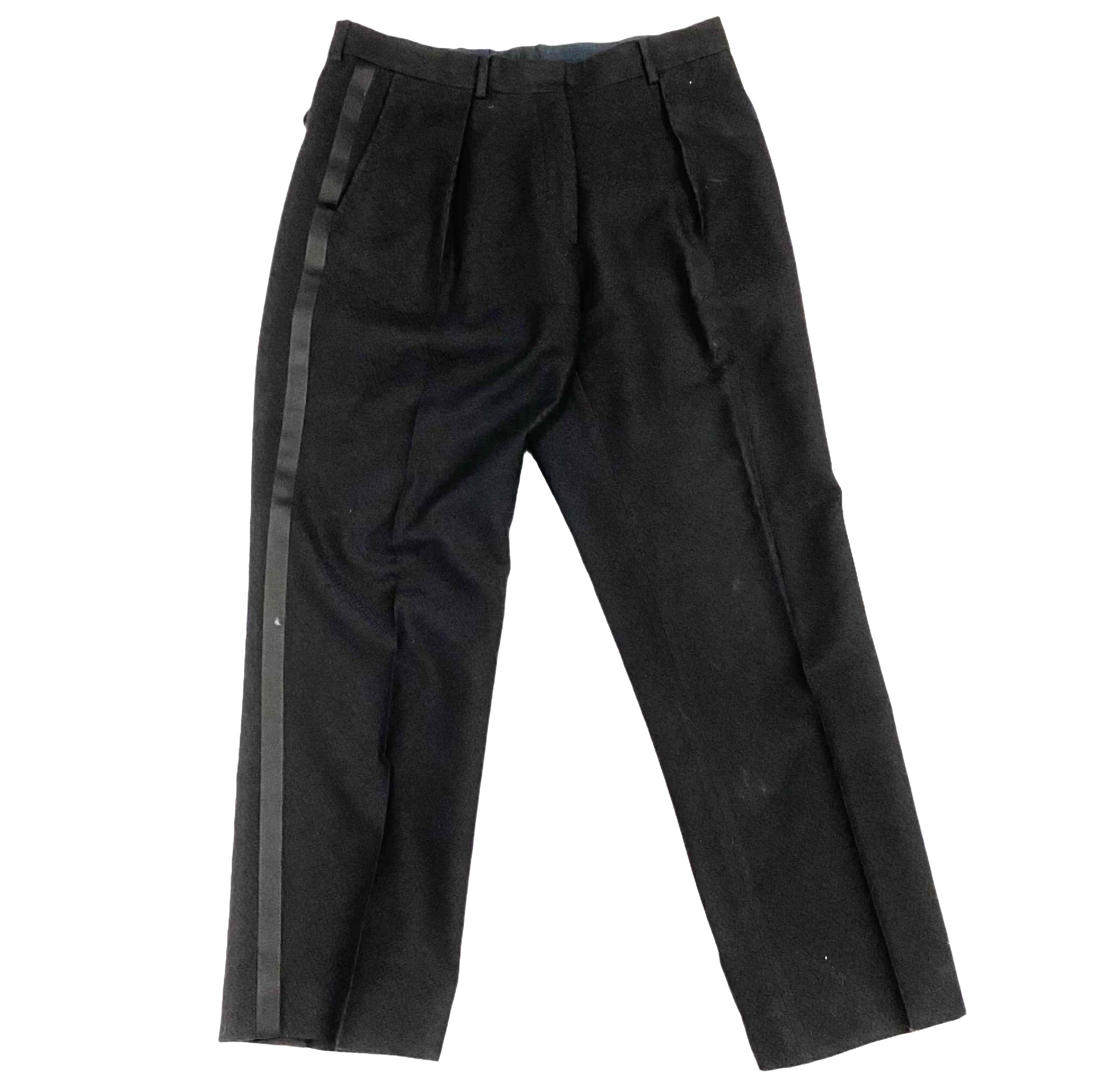 Dries Van Noten Black Wool Mix Jacquard Tuxedo Trousers L