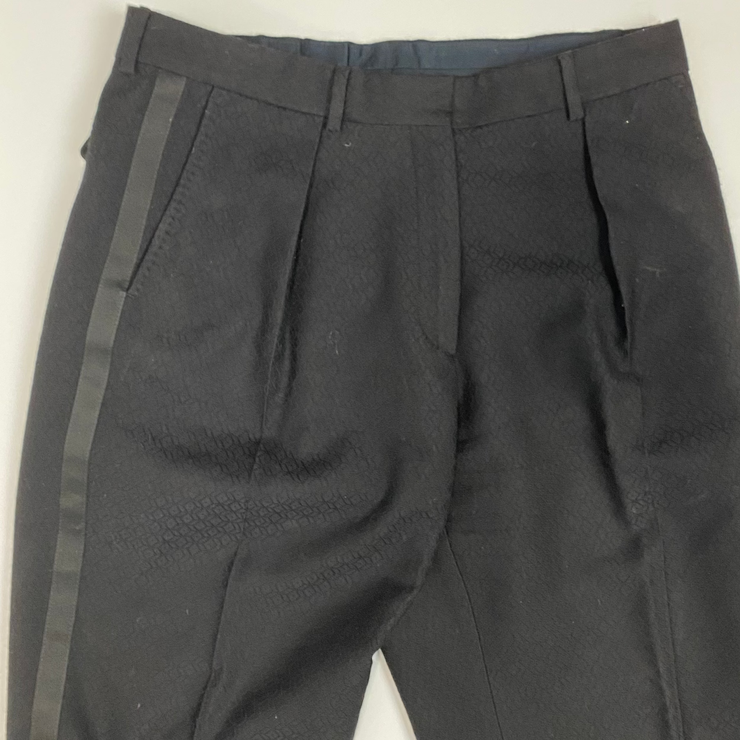 Dries Van Noten Black Wool Mix Jacquard Tuxedo Trousers L