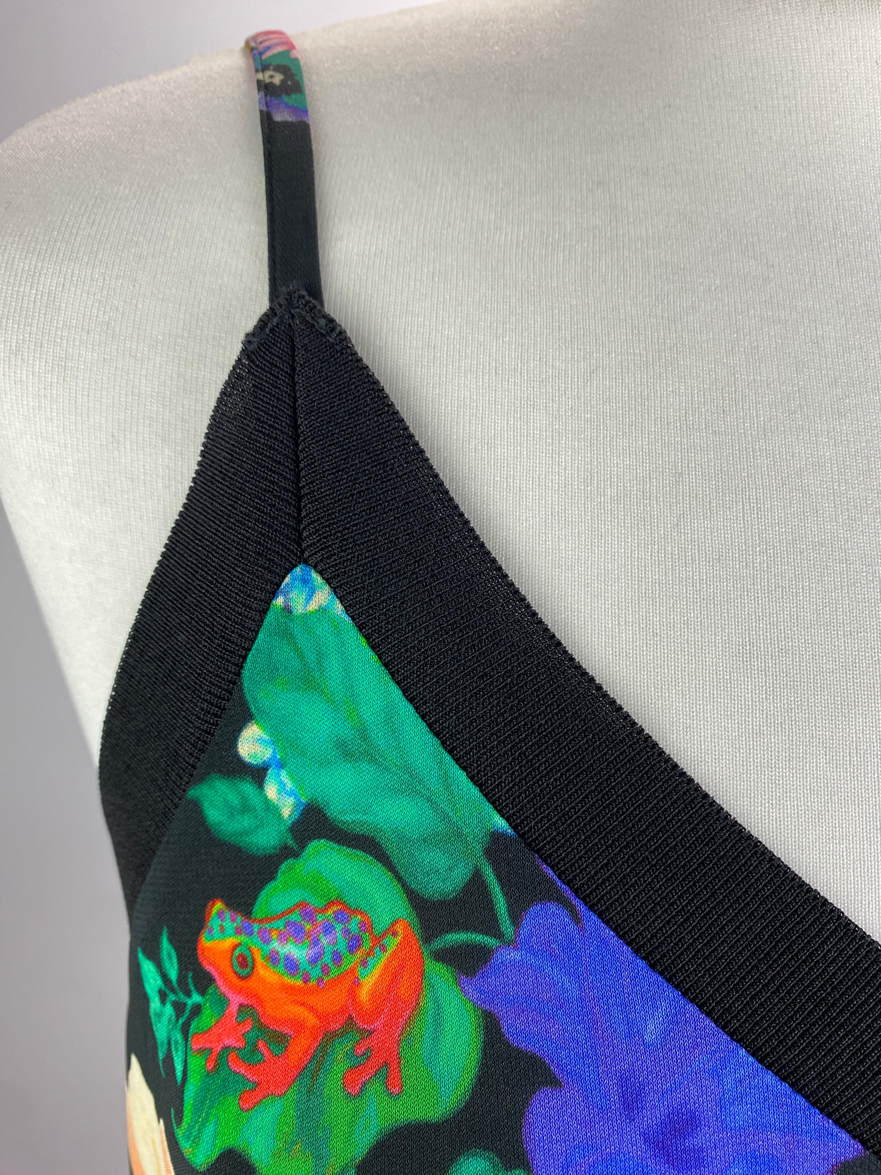 Etro Black Tropical Print Silky Jersey Strappy Dress L