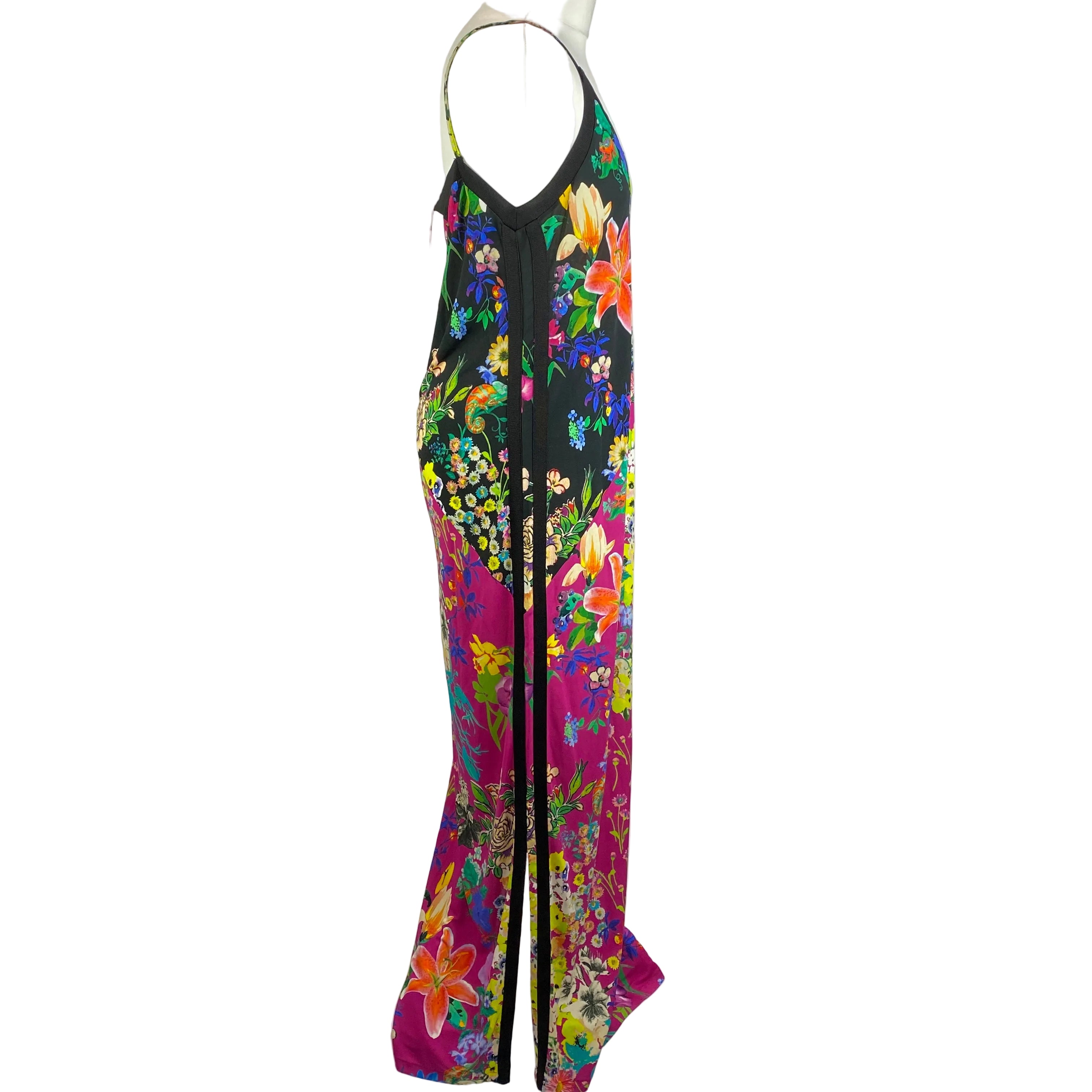 Etro Black Tropical Print Silky Jersey Strappy Dress L