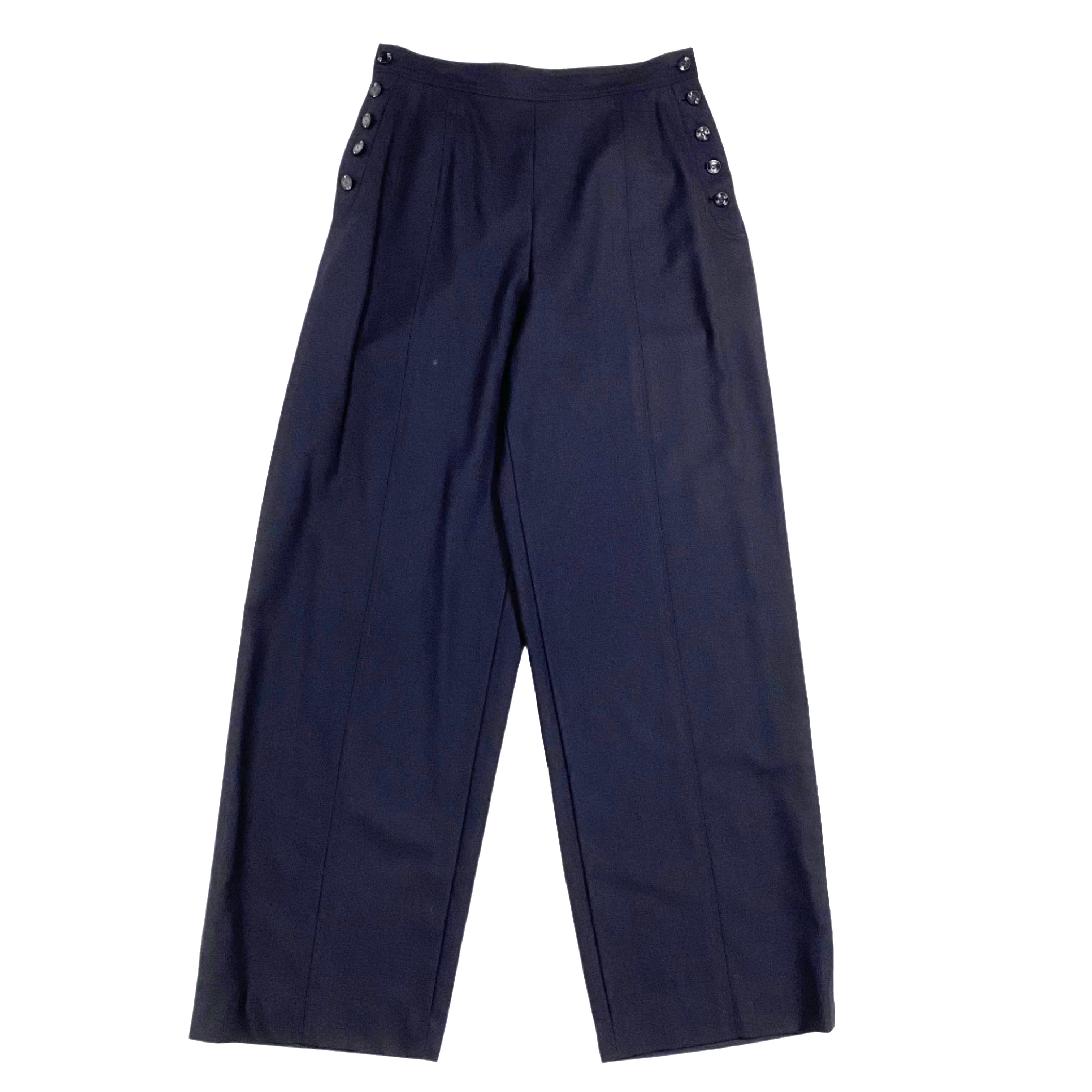 Chanel Navy Wool Crepe Sailor Trousers M