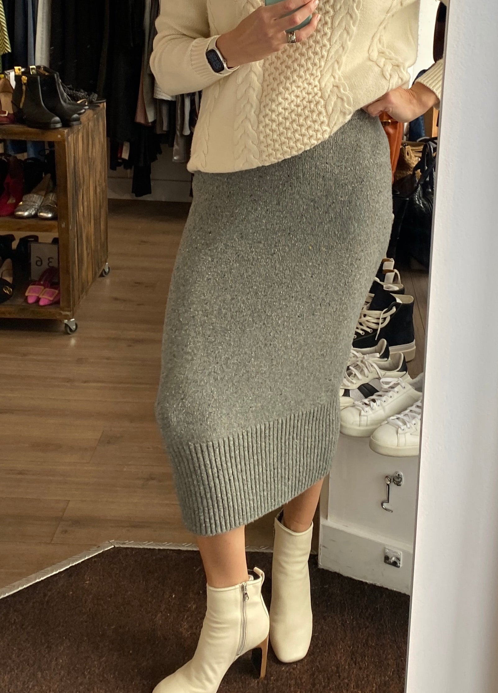 Weekend Max Mara Grey Marl Knit Tube Skirt M