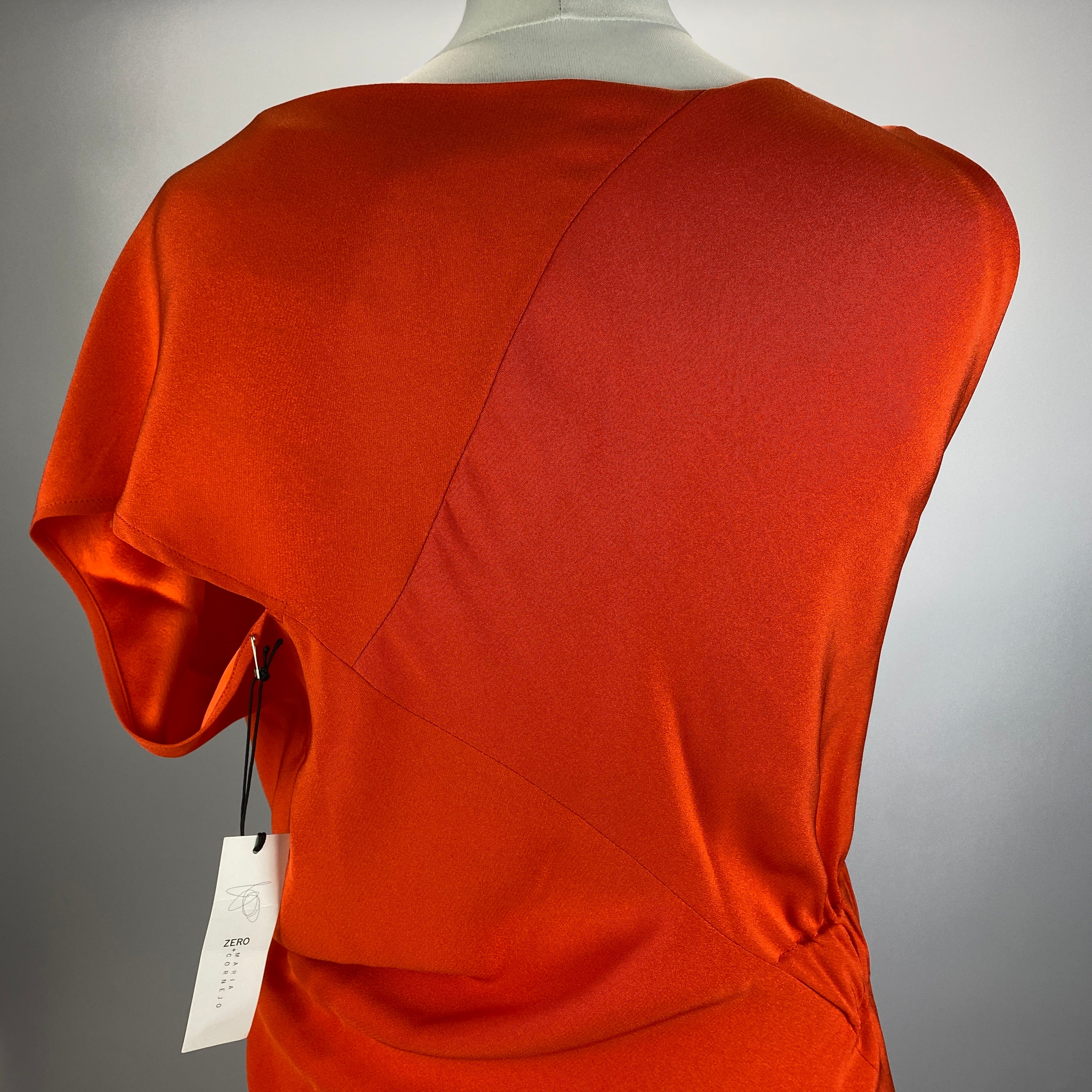 Zero Maria Cornejo New £710 Orange Silk Asymmetric Drape Dress M