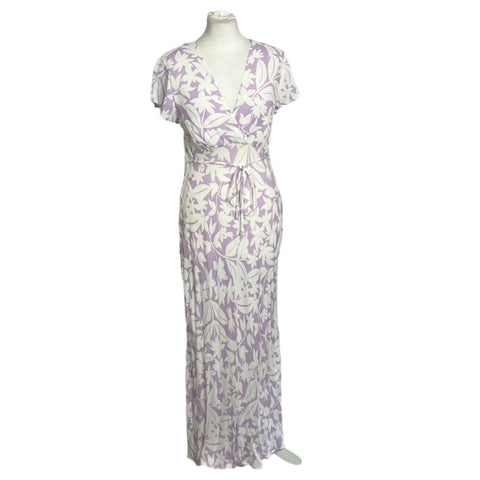 Rixo Brand New Pale Lilac & Ivory Print Clarissa Maxi Dress S