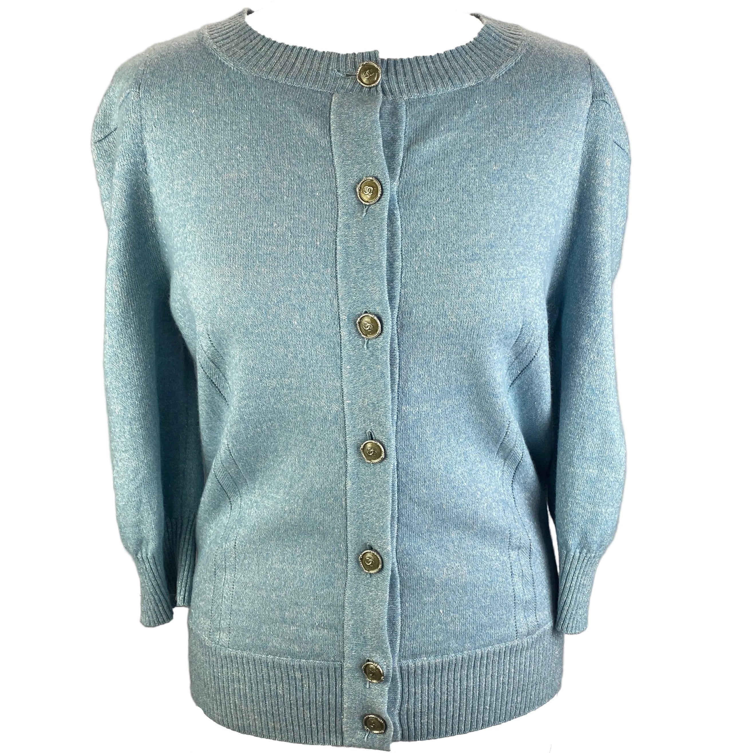 Chanel Sky Blue Linen & Cashmere Cardigan M