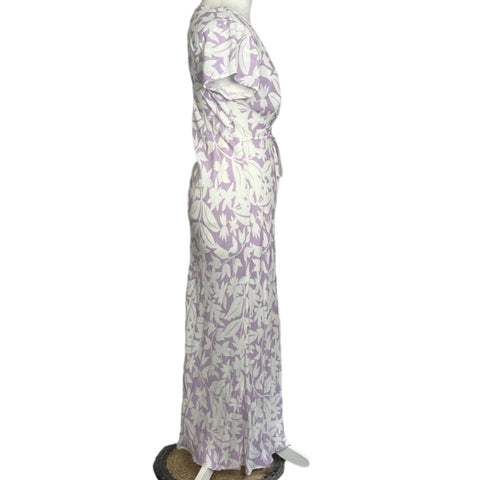 Rixo Brand New Pale Lilac & Ivory Print Clarissa Maxi Dress S