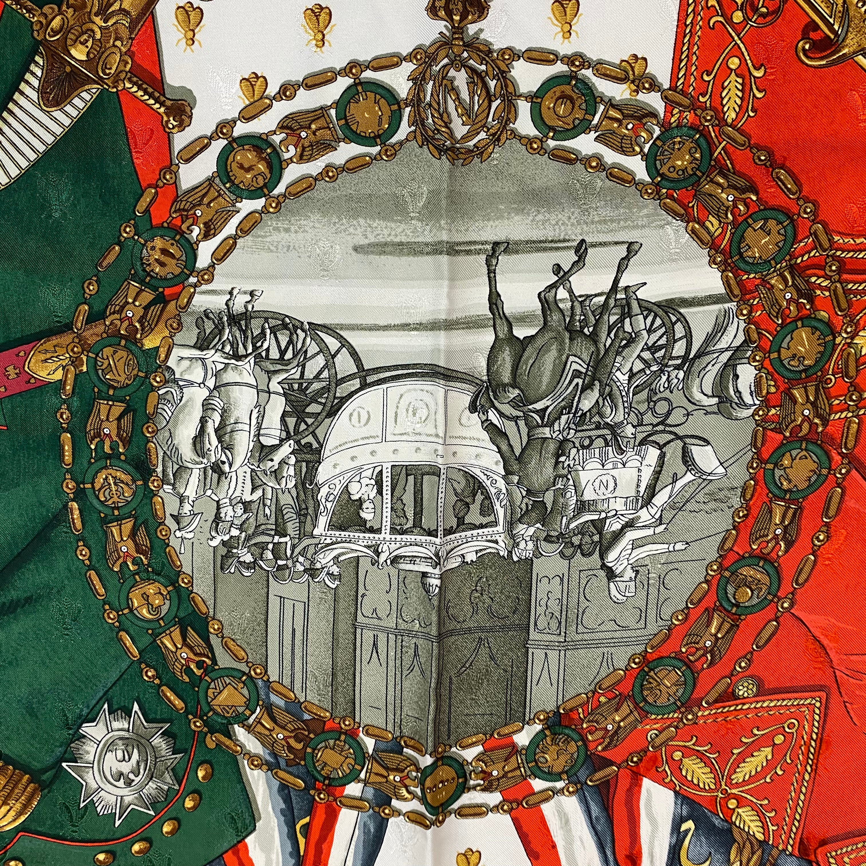 Hermes Rare Navy & Ivory Napoleon Silk Scarf