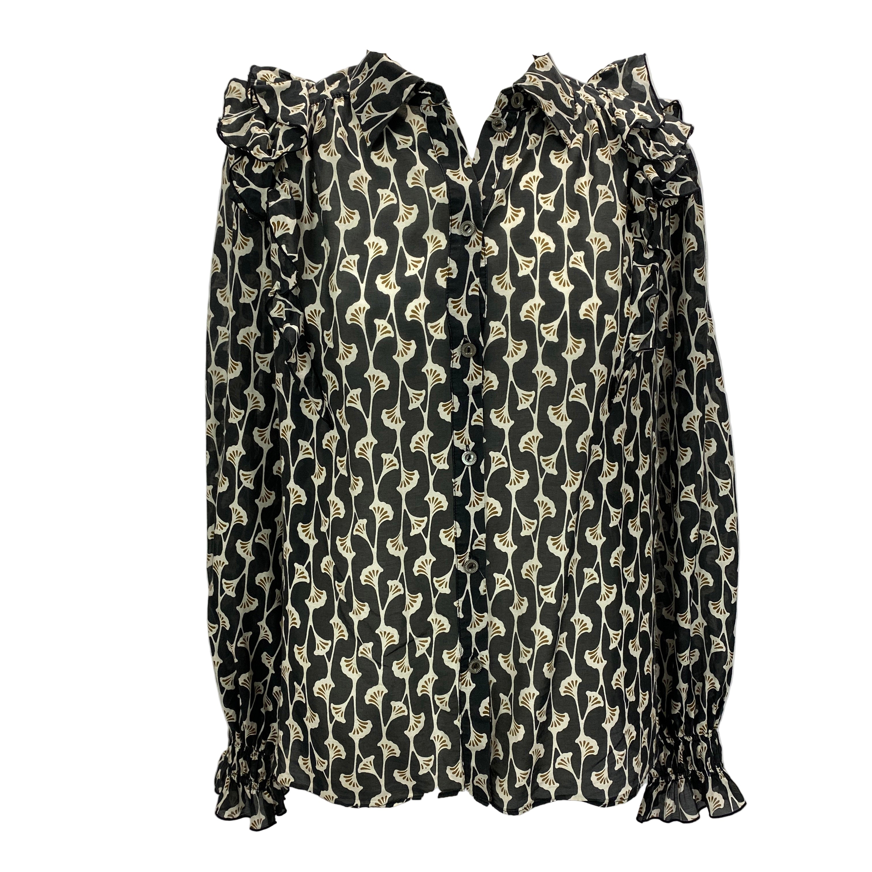 Me&Em Black Ginko Print Cotton & Silk Blouse L