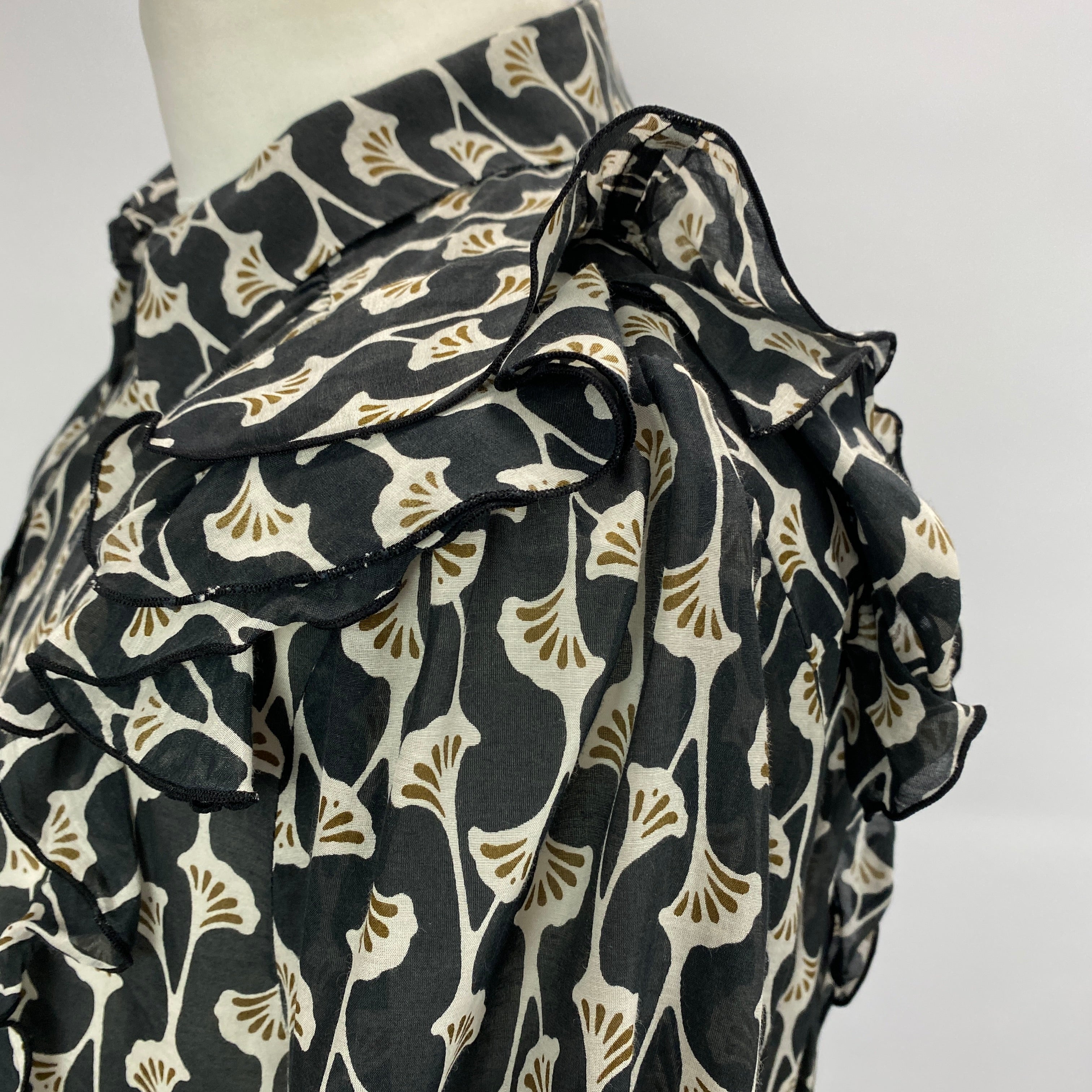 Me&Em Black Ginko Print Cotton & Silk Blouse L