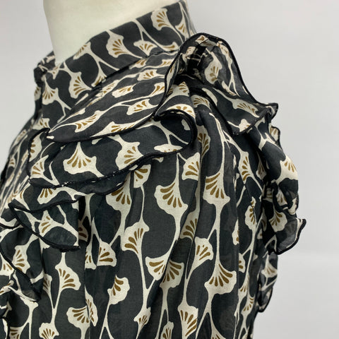 Me&Em Black Ginko Print Cotton & Silk Blouse L