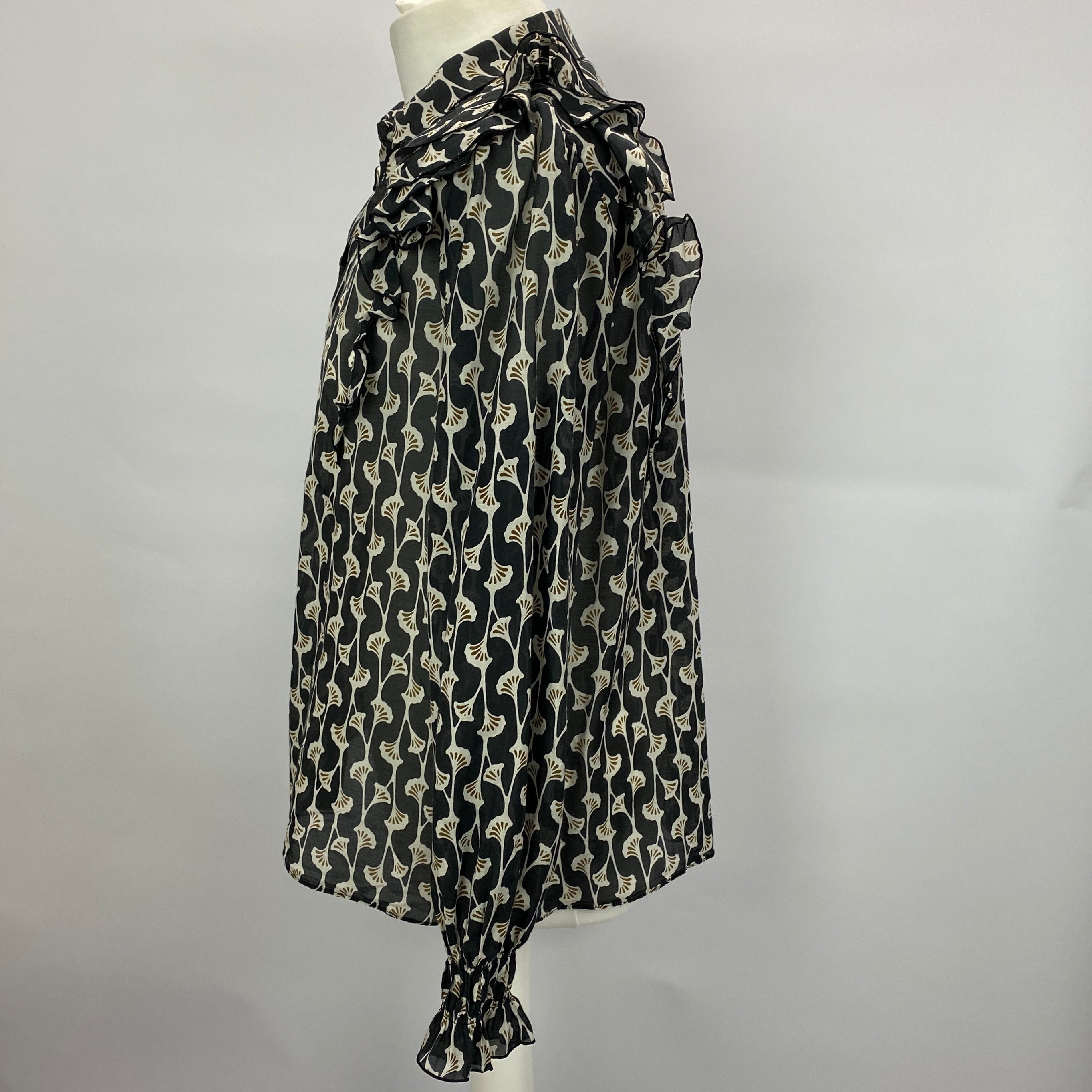 Me&Em Black Ginko Print Cotton & Silk Blouse L