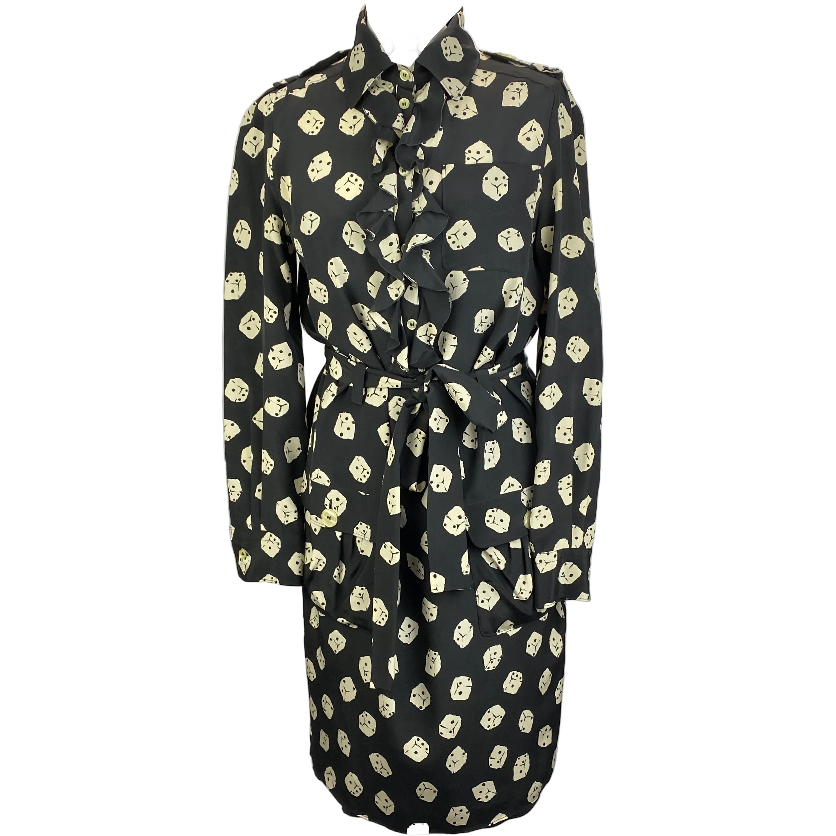 Moschino Black & Cream Dice Print Silk Shirtdress S