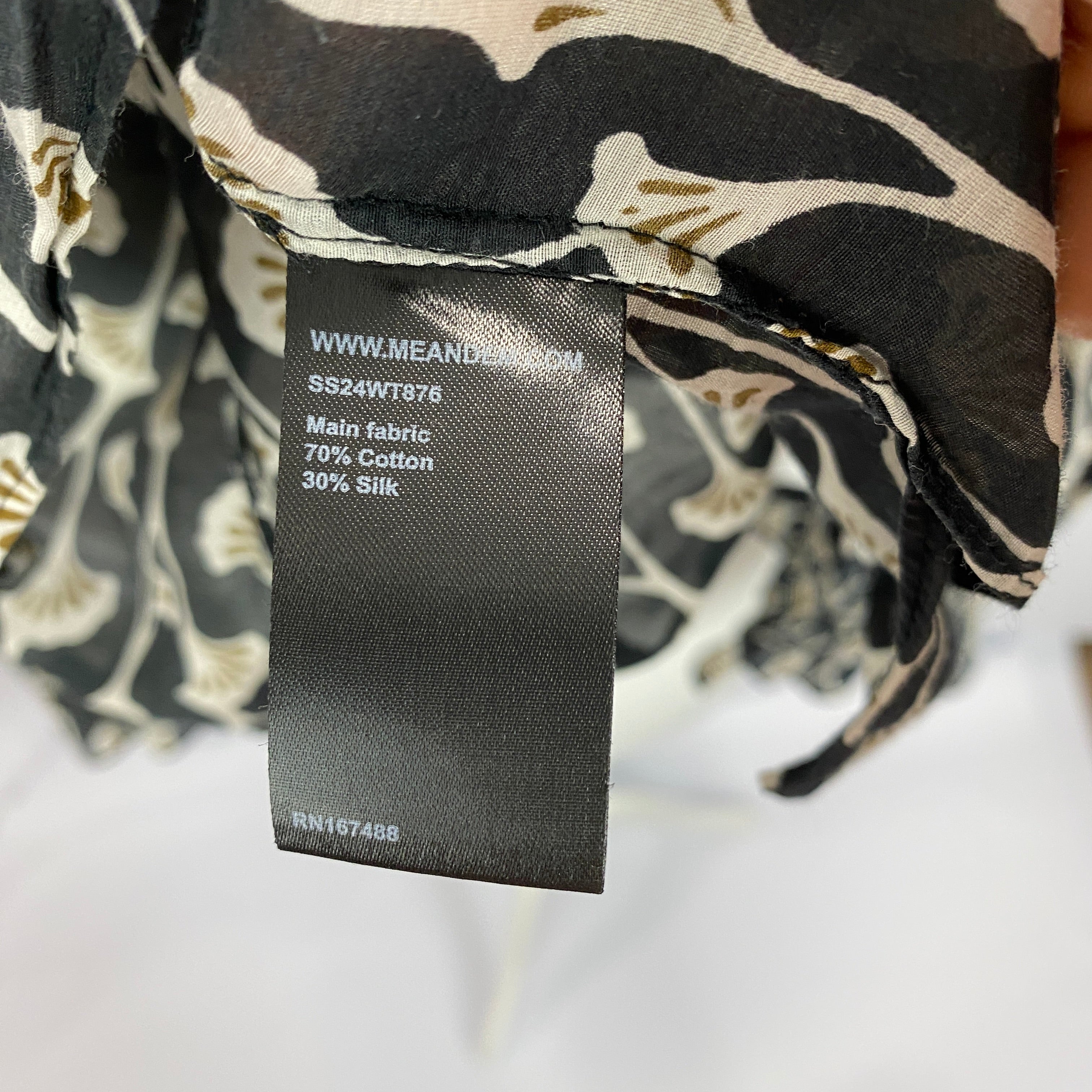 Me&Em Black Ginko Print Cotton & Silk Blouse L