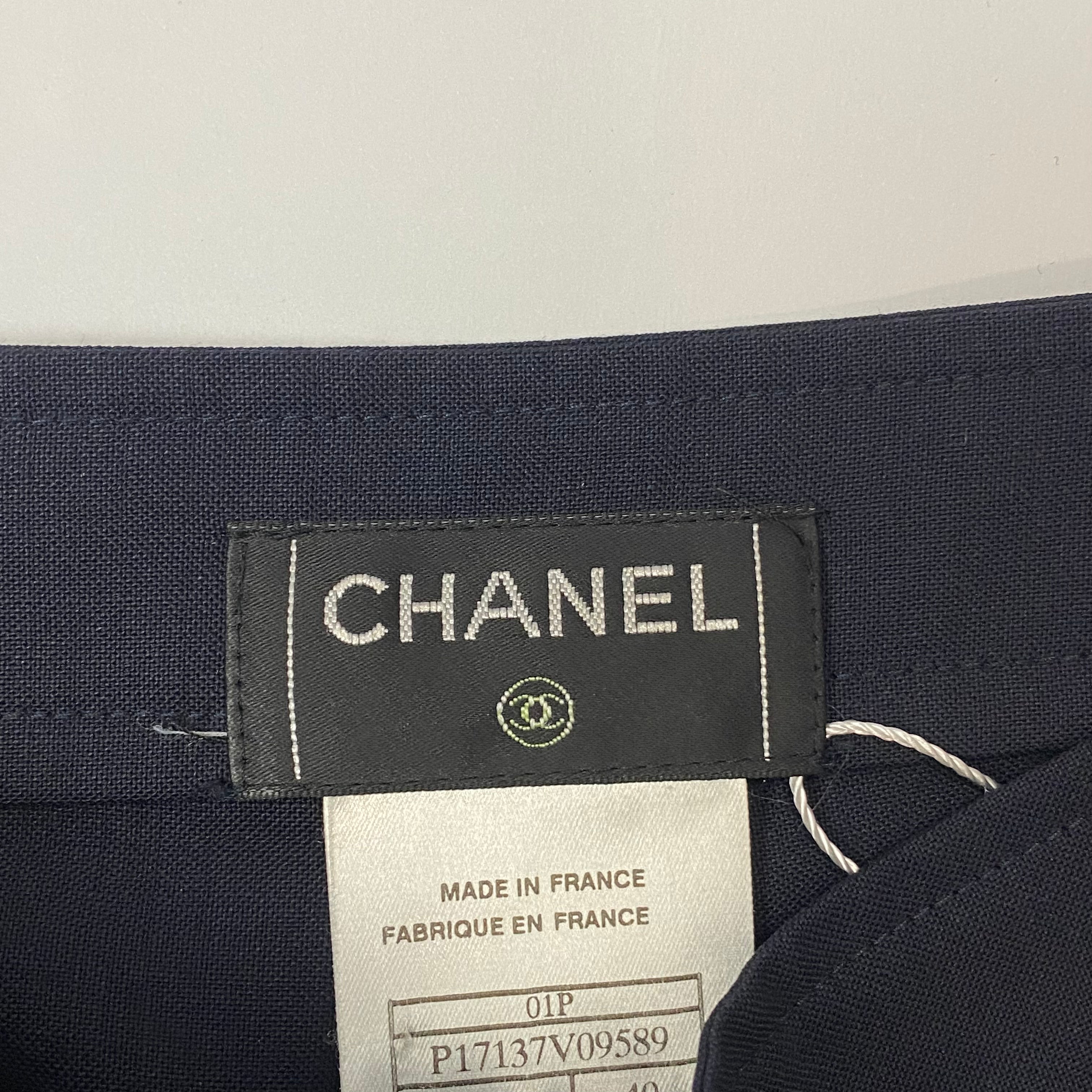 Chanel Navy Wool Crepe Sailor Trousers M