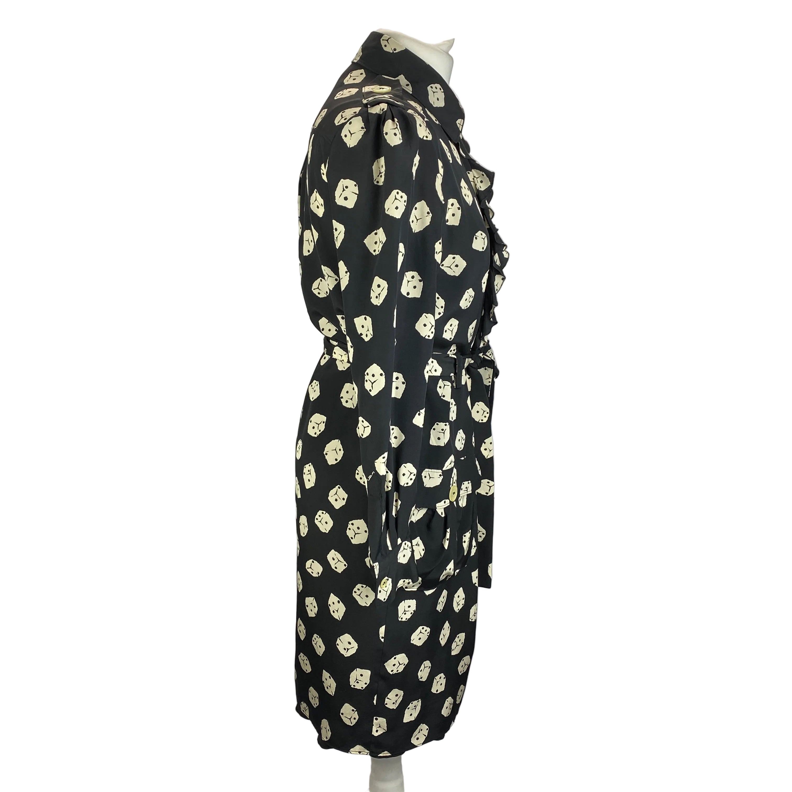 Moschino Black & Cream Dice Print Silk Shirtdress S