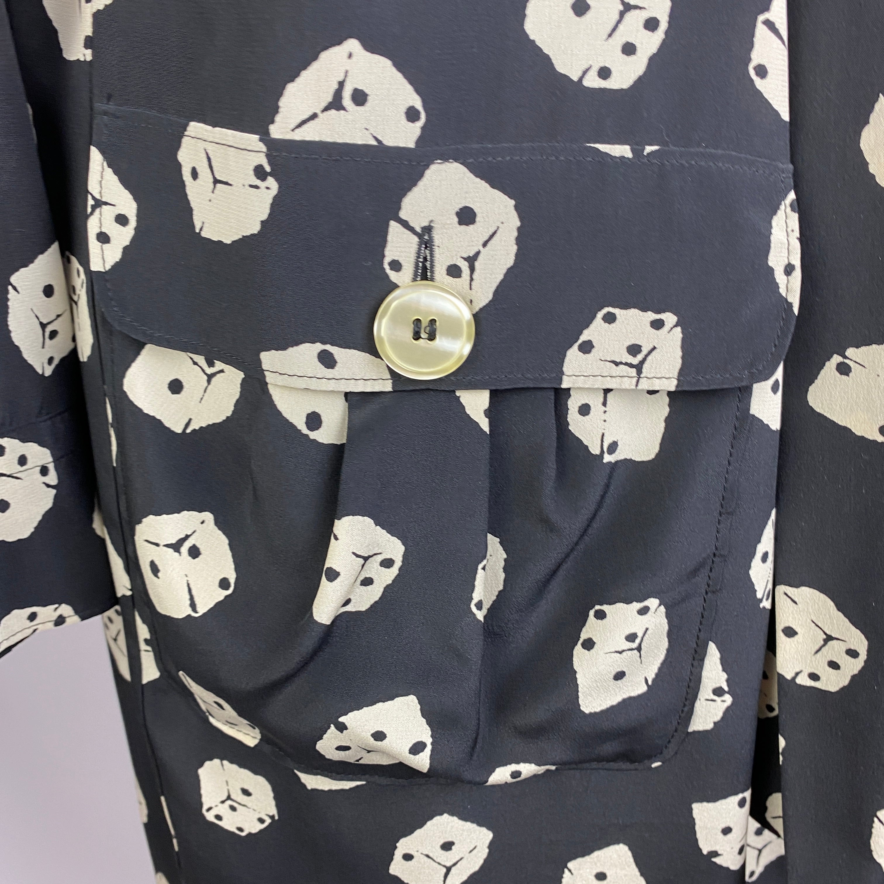 Moschino Black & Cream Dice Print Silk Shirtdress S