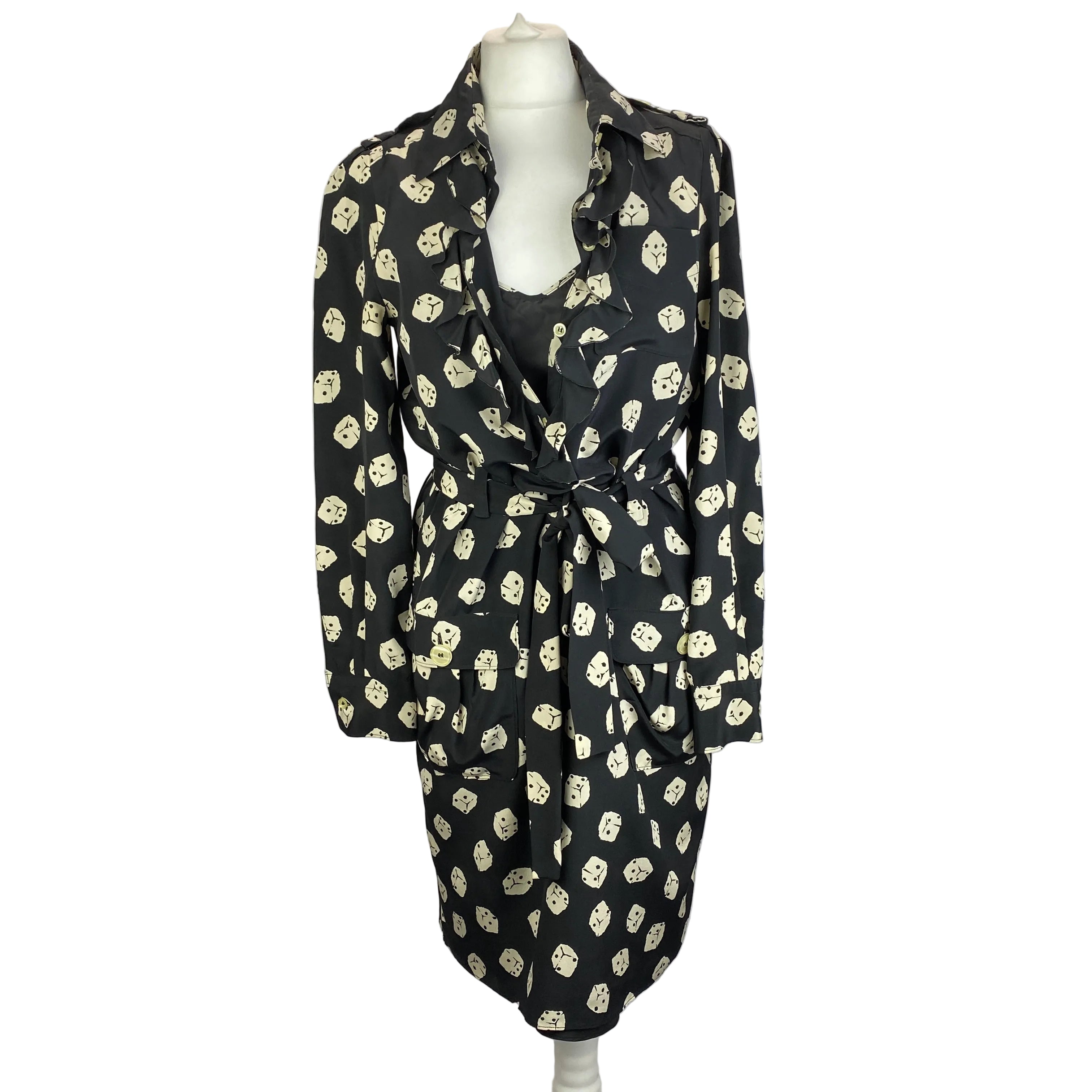 Moschino Black & Cream Dice Print Silk Shirtdress S