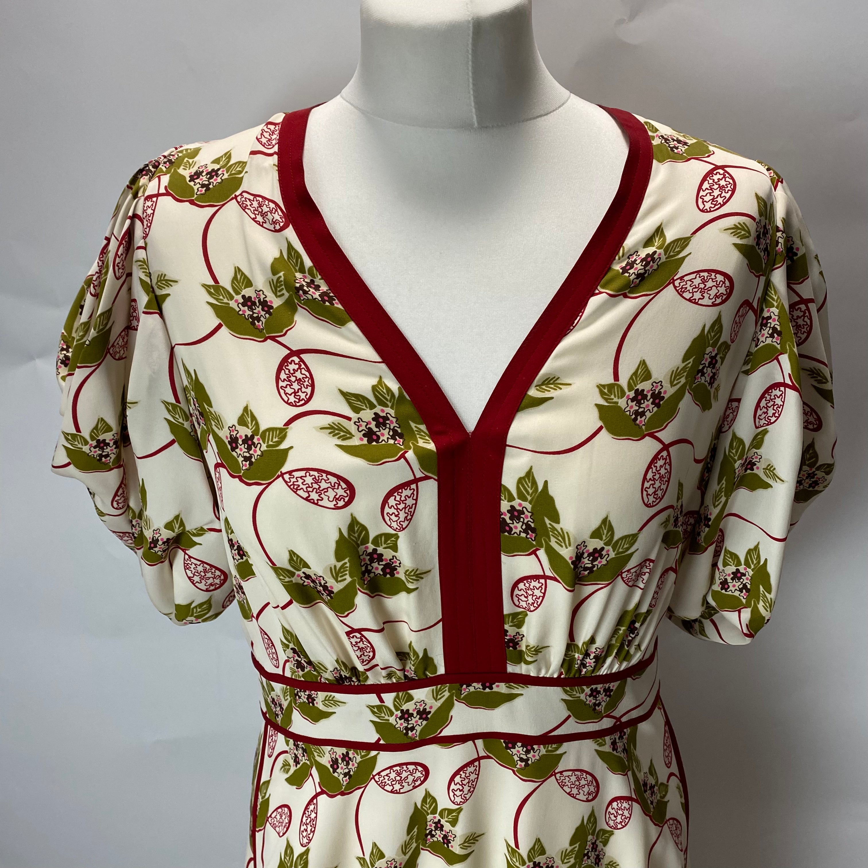 Me&Em Cream & Ruby Leaf Print Silk Maxi Dress M