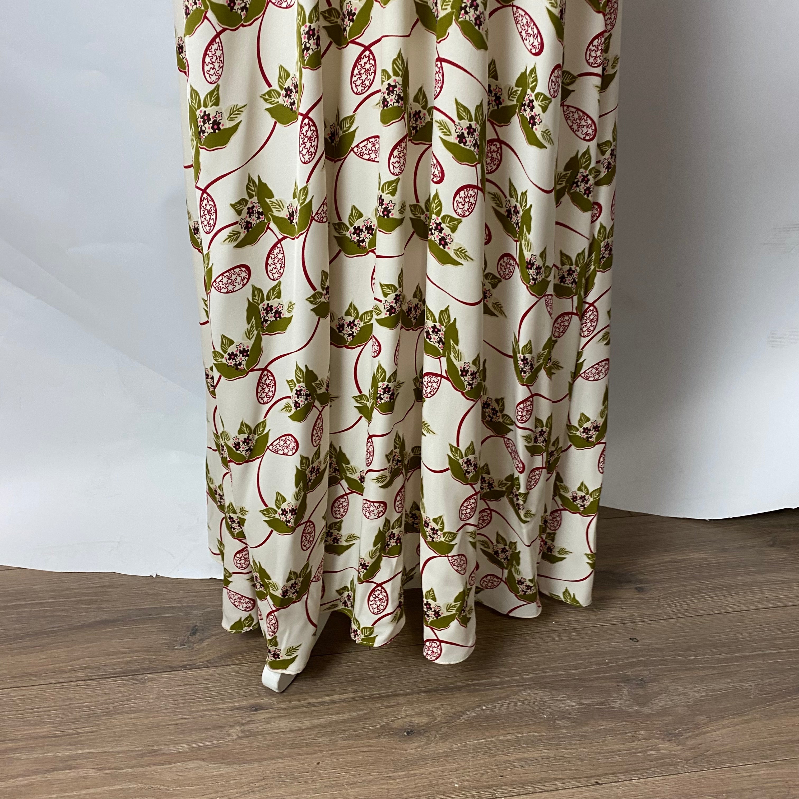 Me&Em Cream & Ruby Leaf Print Silk Maxi Dress M