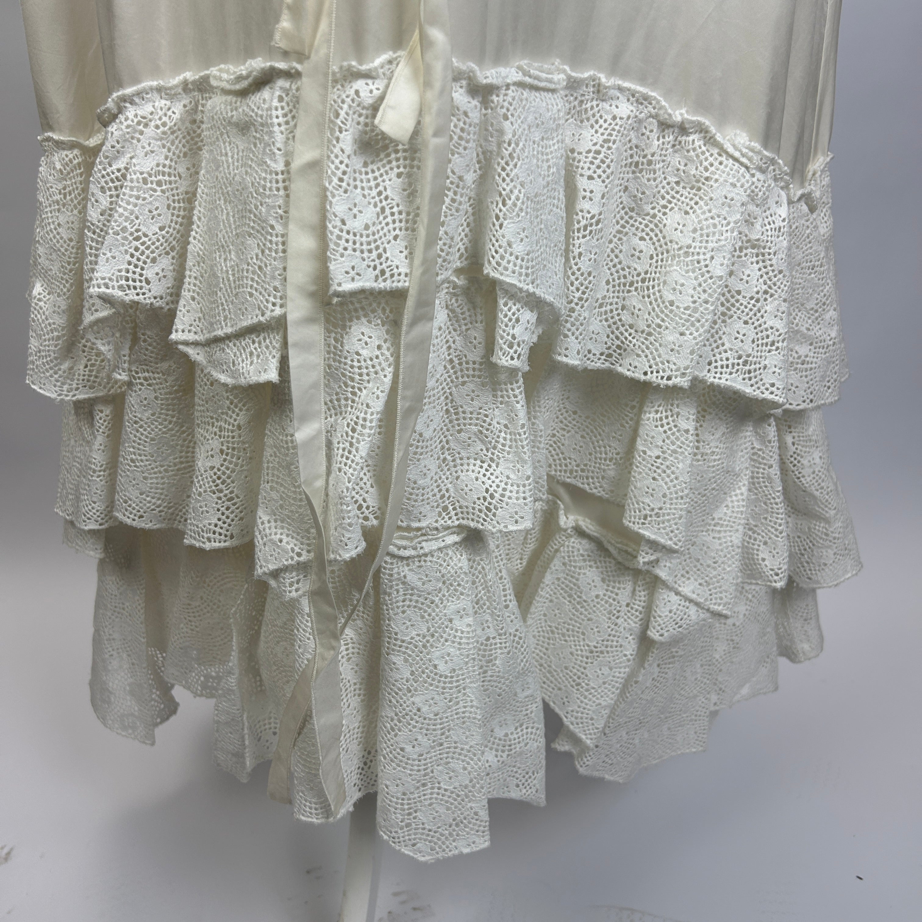 JW Anderson New Cream Silky Lace Trim Hooded Dress XS/S/M