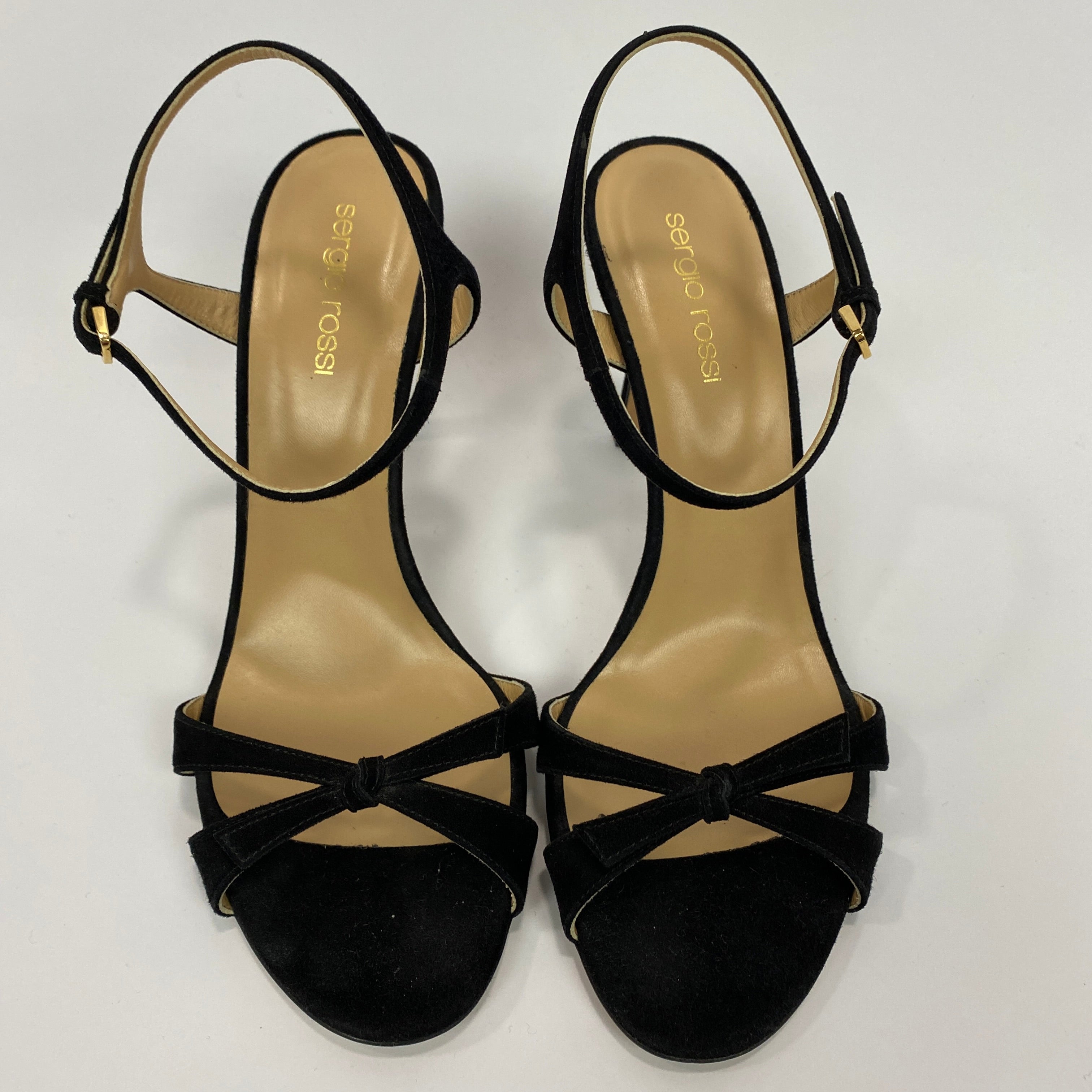 Sergio Rossi £750 Black Suede Strappy Evening Sandals 39