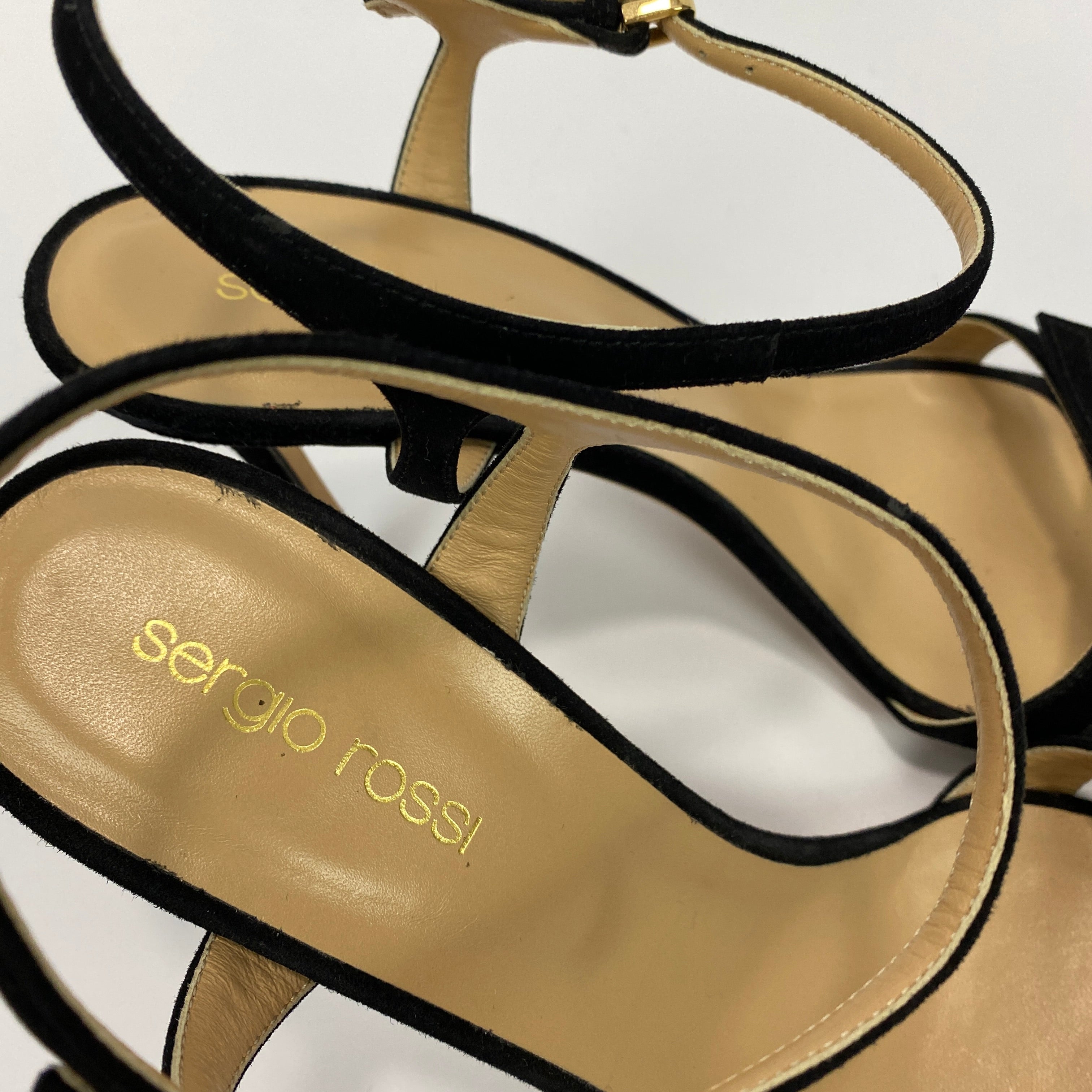 Sergio Rossi £750 Black Suede Strappy Evening Sandals 39