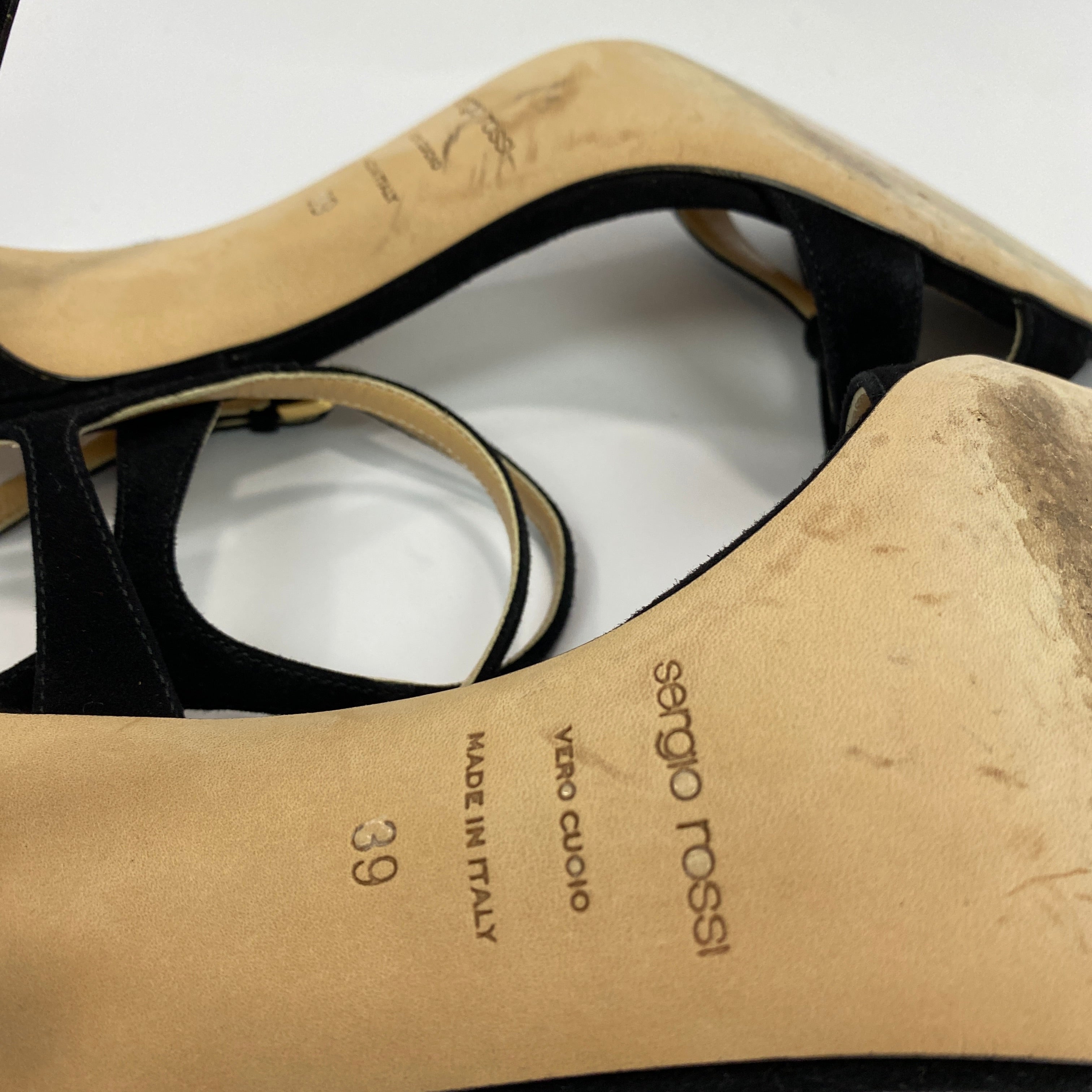 Sergio Rossi £750 Black Suede Strappy Evening Sandals 39