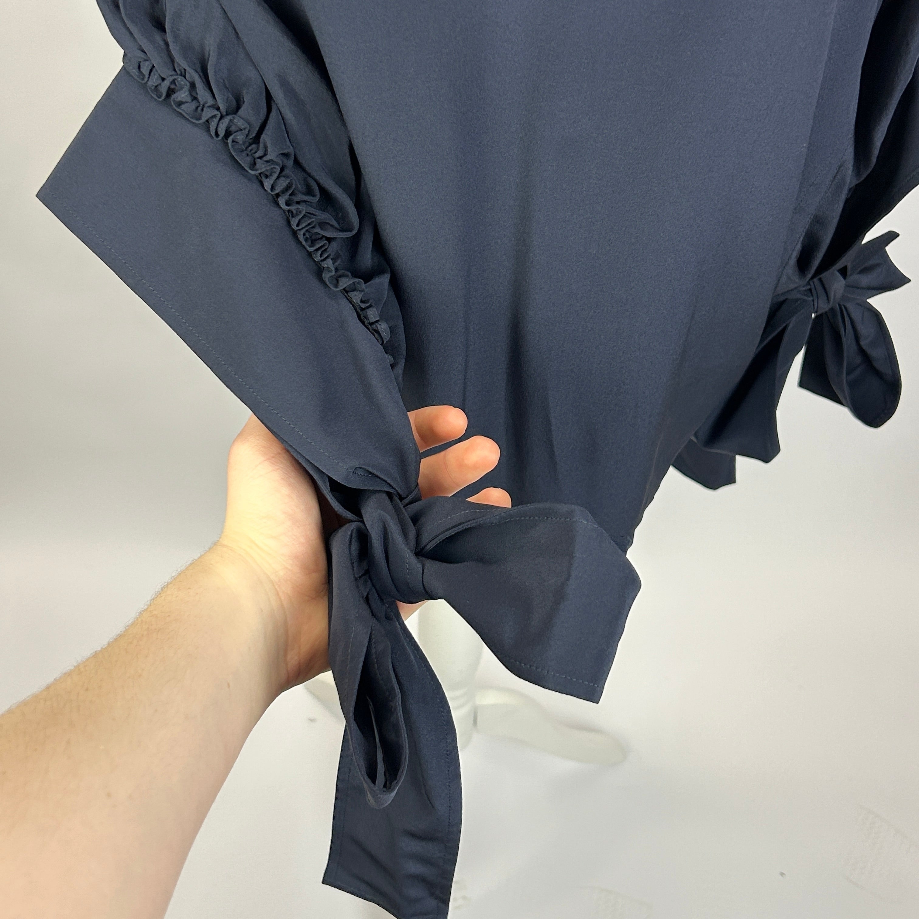 JW Anderson New Navy Silk Tie Sleeve Blouson Top XXS/XS/S/M