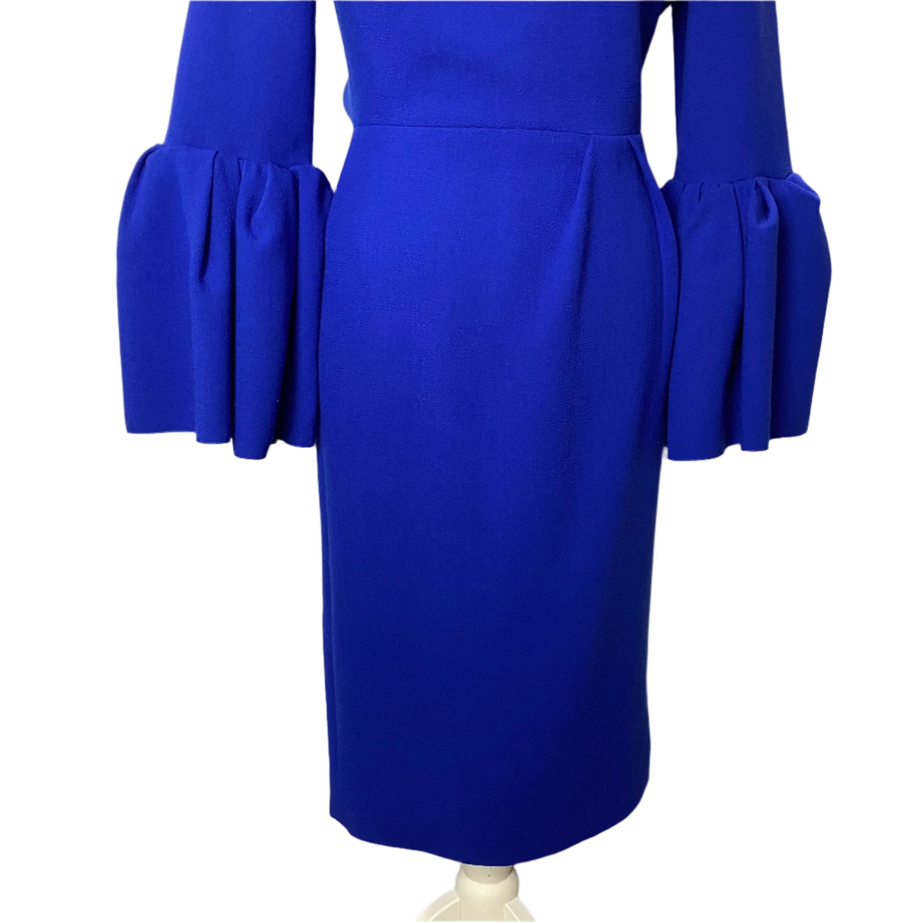 Roksanda Royal Blue Crepe Bell Sleeve Midi Dress S