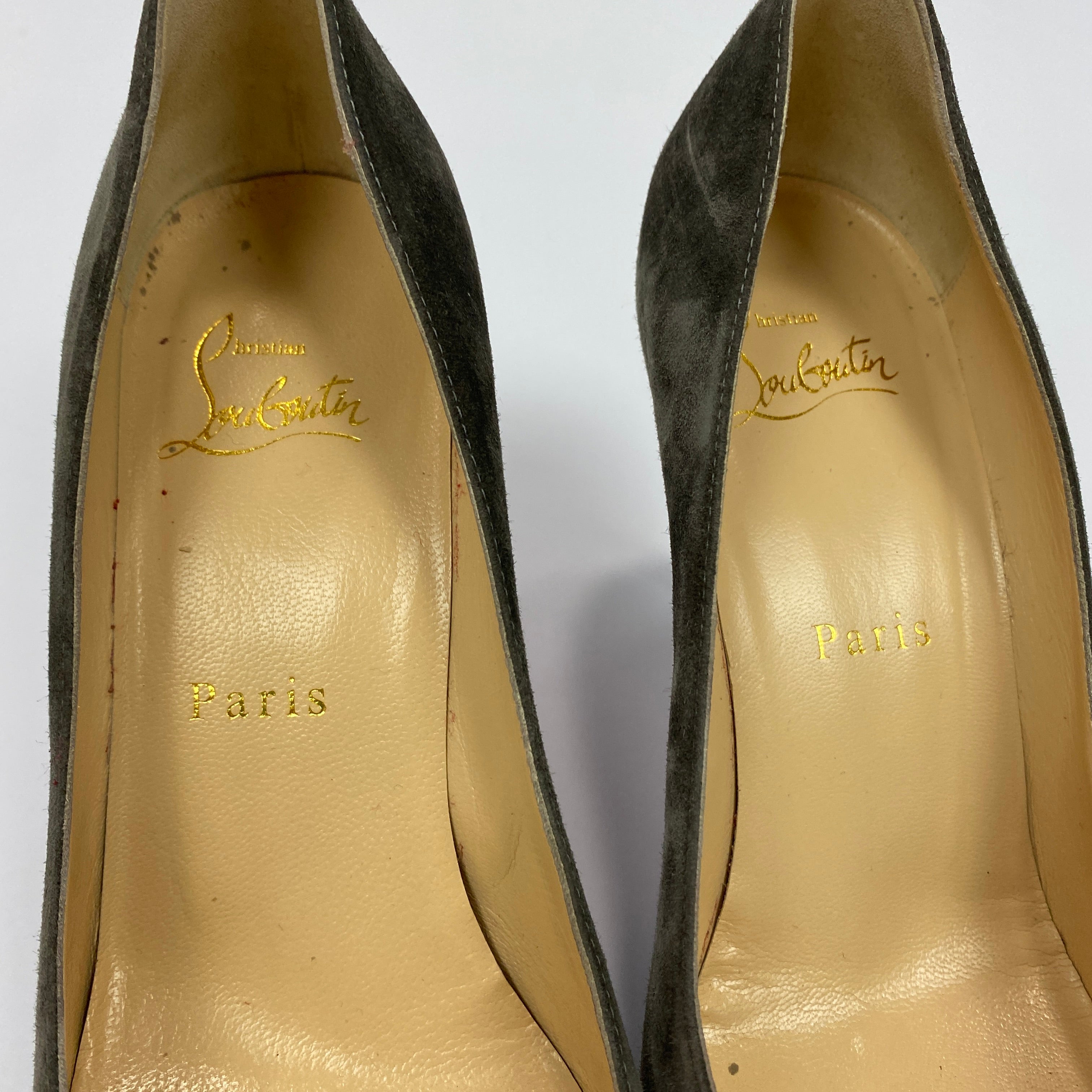 Christian Louboutin £470 Grey Suede Decoltish 85 Heels 36