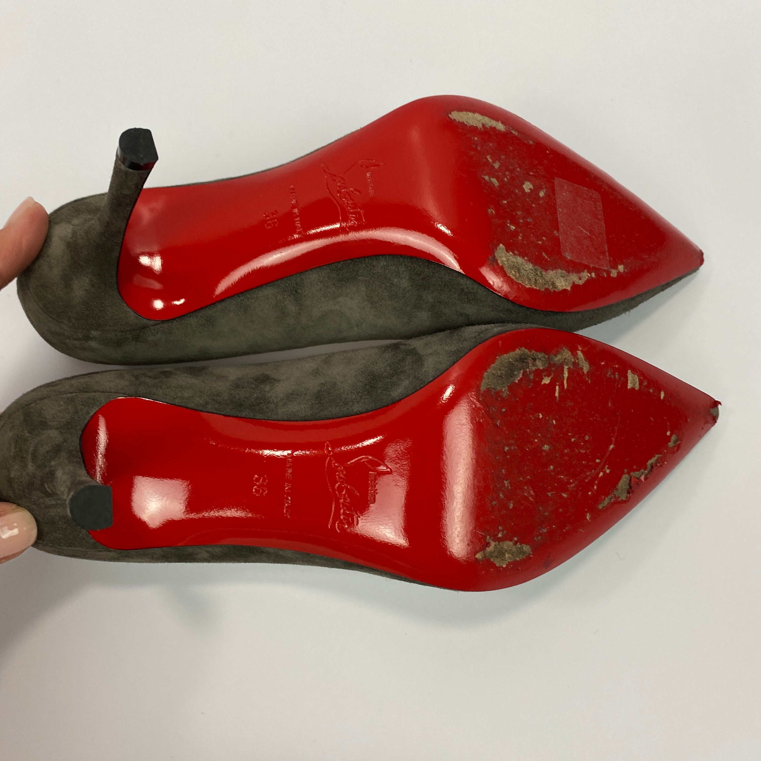 Christian Louboutin £470 Grey Suede Decoltish 85 Heels 36