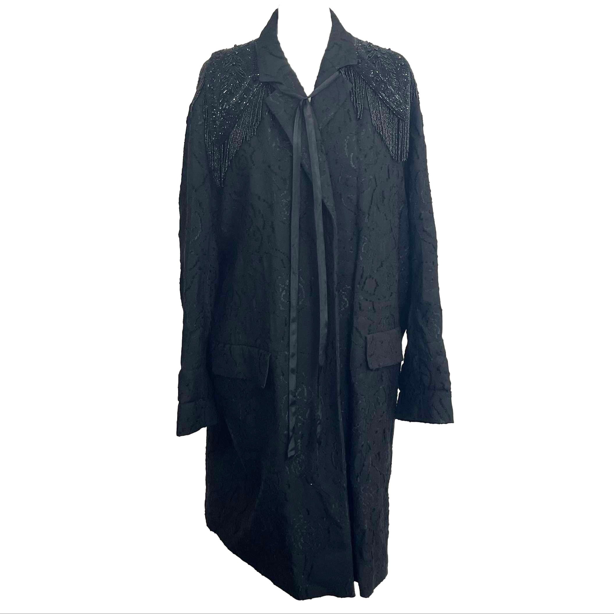 Dries Van Noten New Black Beaded Brocade Coat M