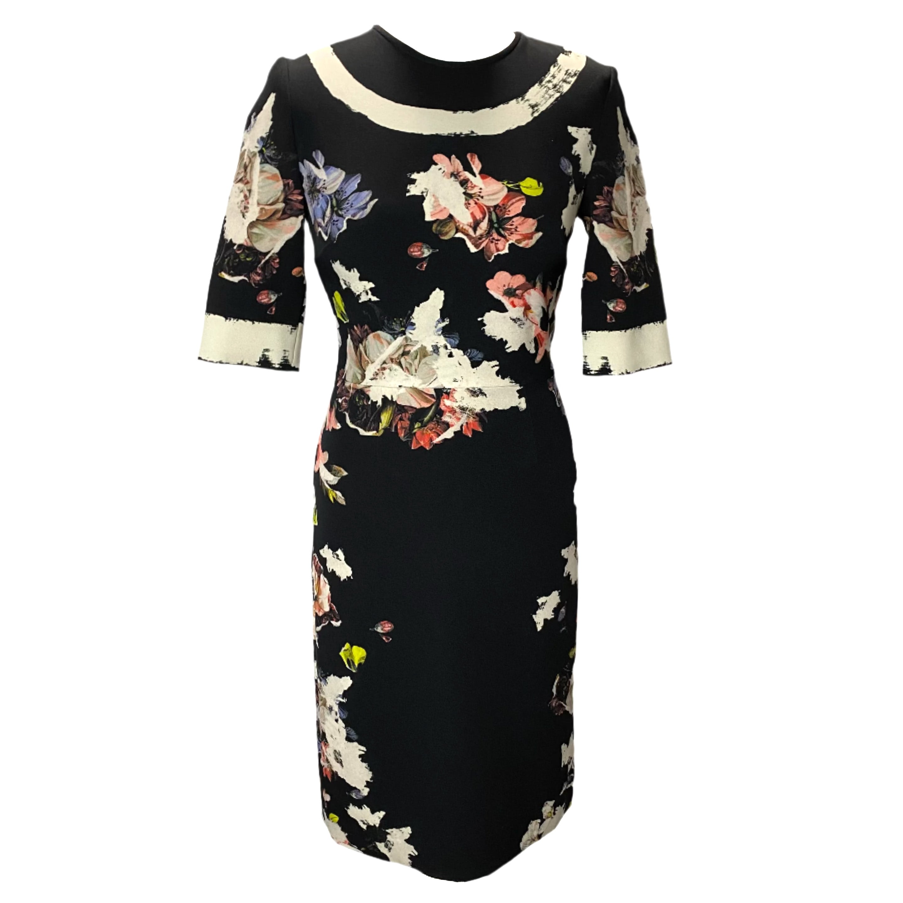 Erdem Black Floral Stretch Midi Dress XS