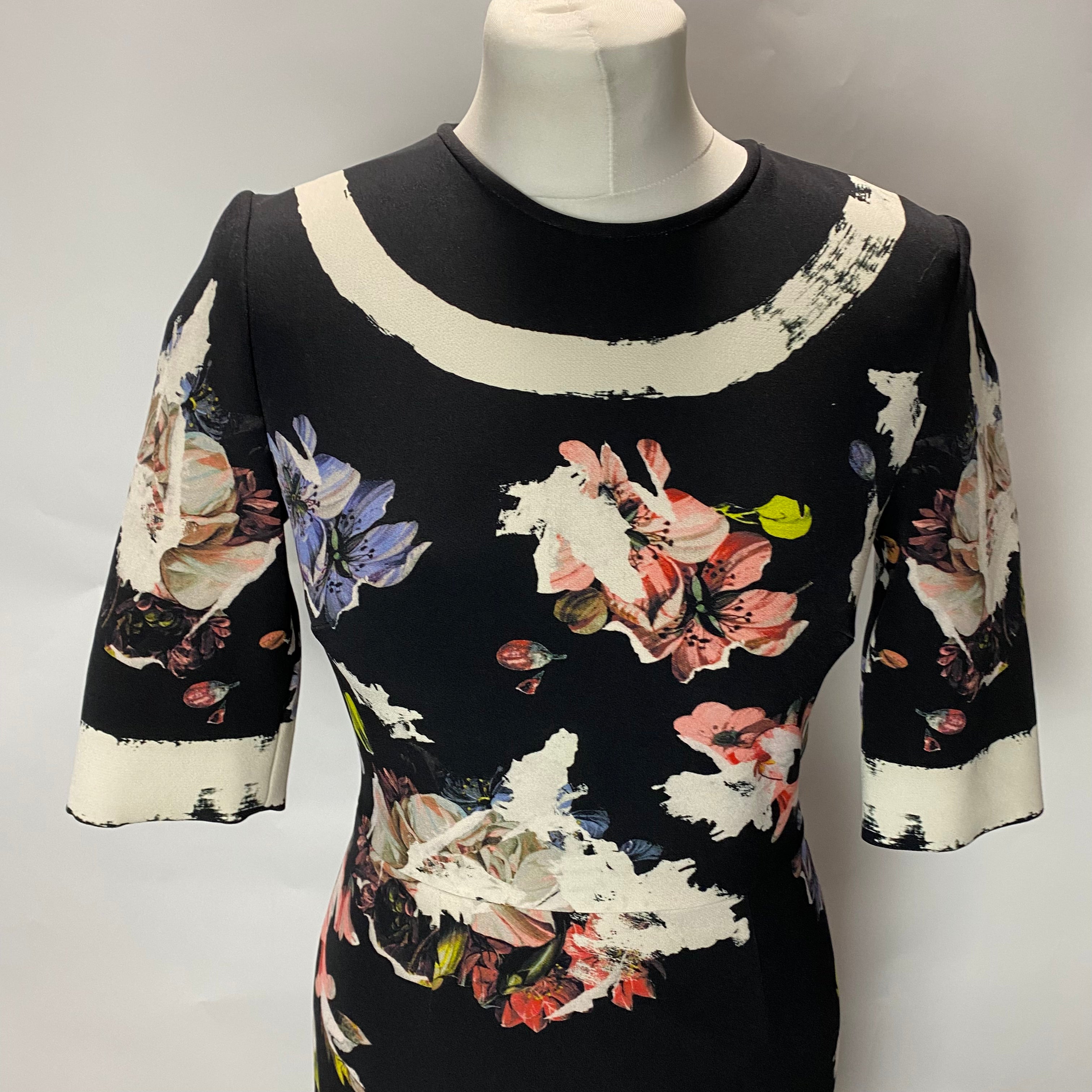 Erdem Black Floral Stretch Midi Dress XS