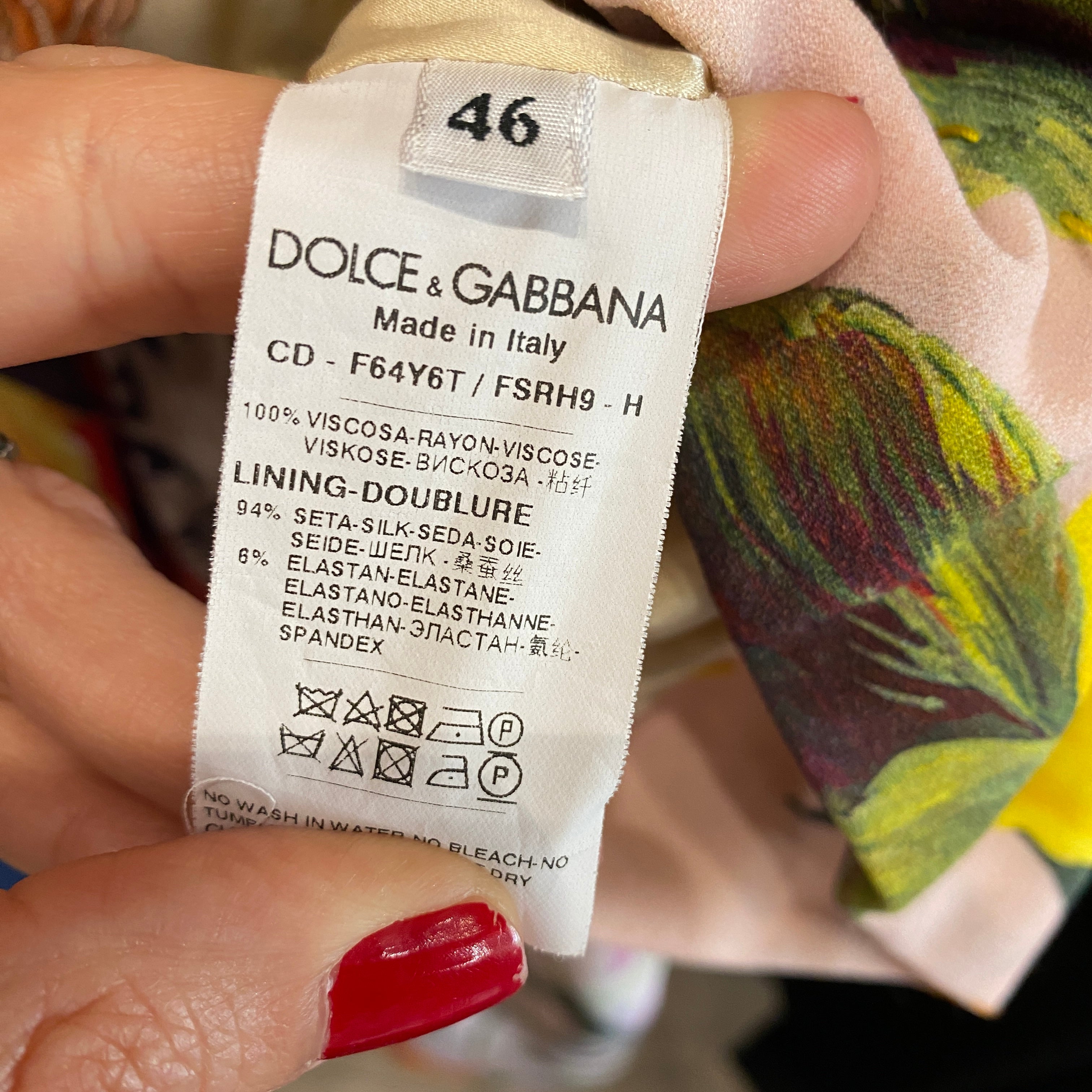 Dolce & Gabbana Pink Rose Print Silk Crepe Dress L