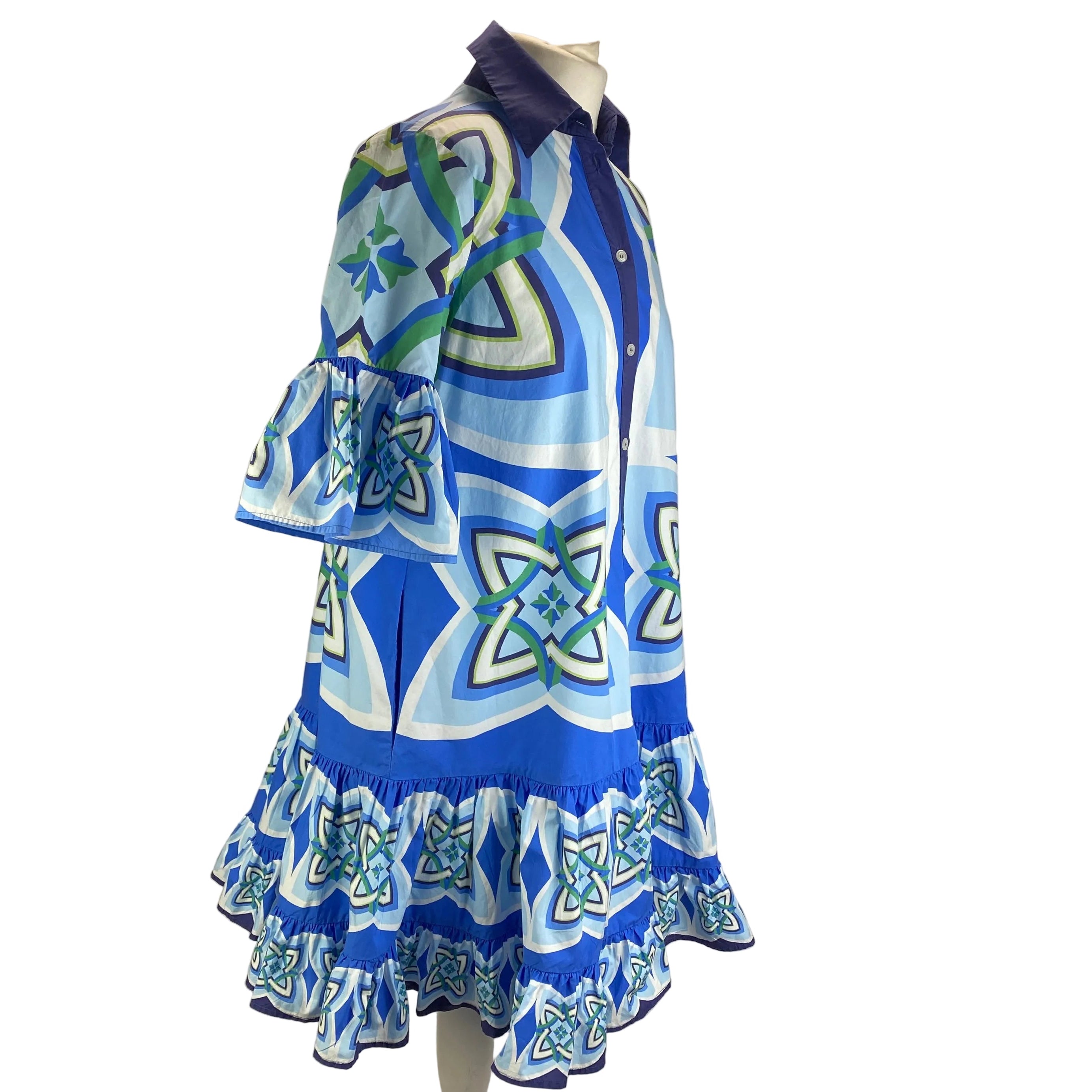 La Double J Shades of Blue Choux Cotton Poplin Dress XS