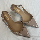 Valentino Nude Patent Leather Rockstud Slingback Heels 37.5