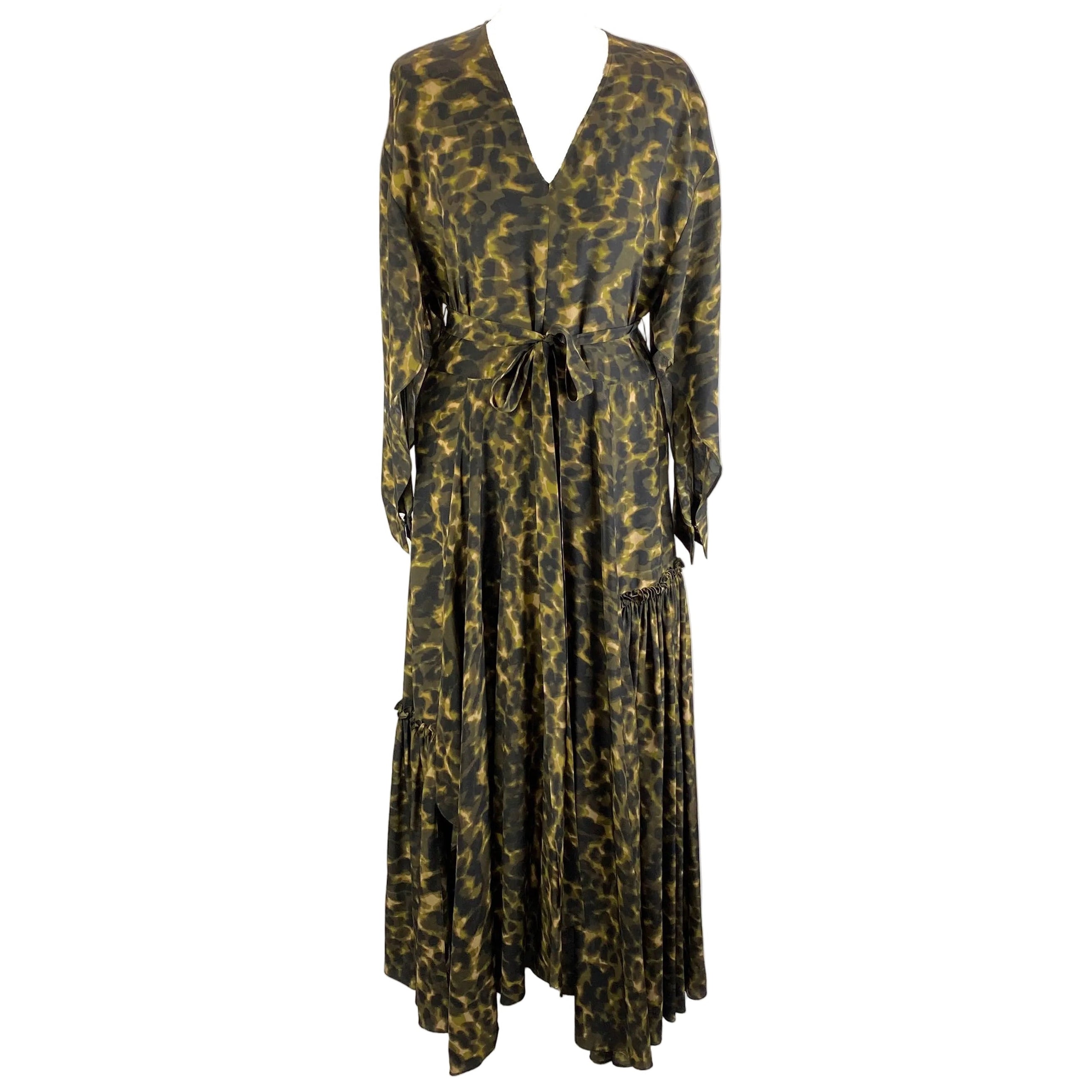 Stella McCartney Camo Print Silk Tiered Maxi Dress XXS/XS/S