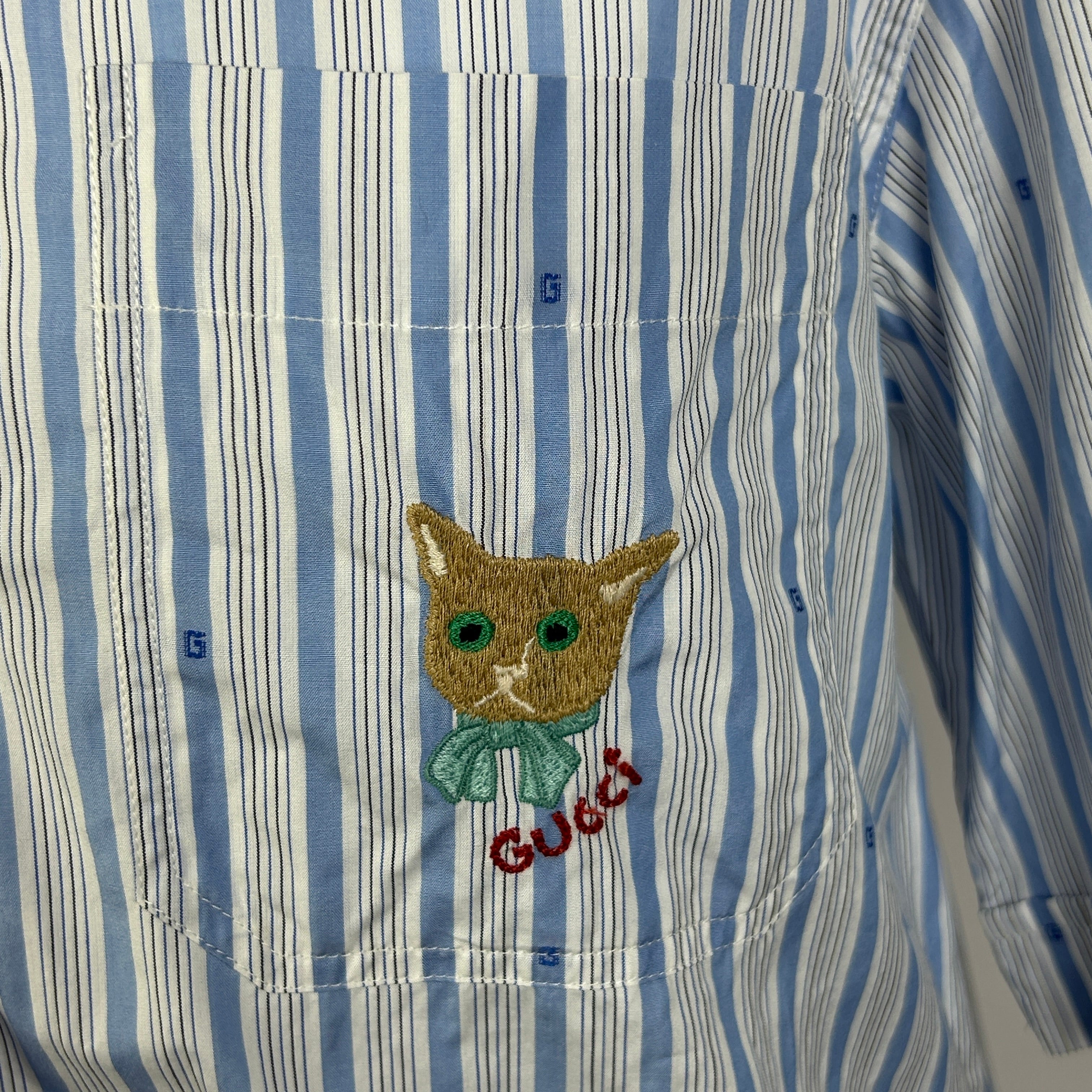Gucci £523 Blue Stripe Cotton G Shirt with Embroidered Pocket XXS/XS/S