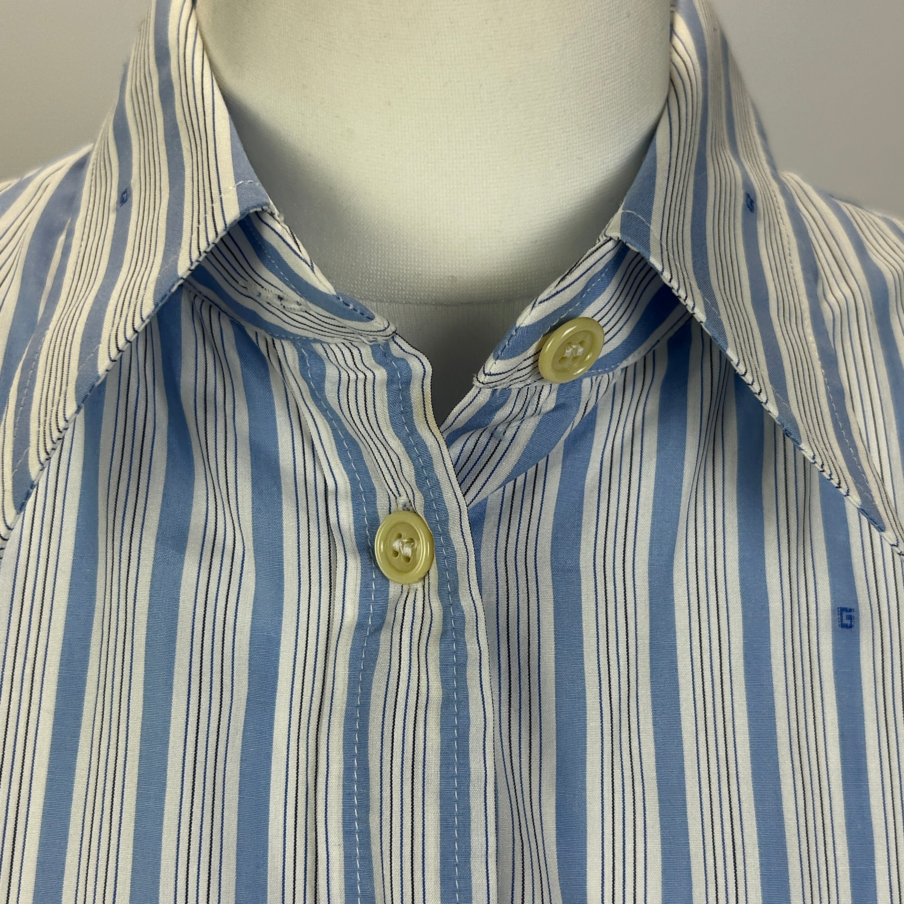 Gucci £523 Blue Stripe Cotton G Shirt with Embroidered Pocket XXS/XS/S