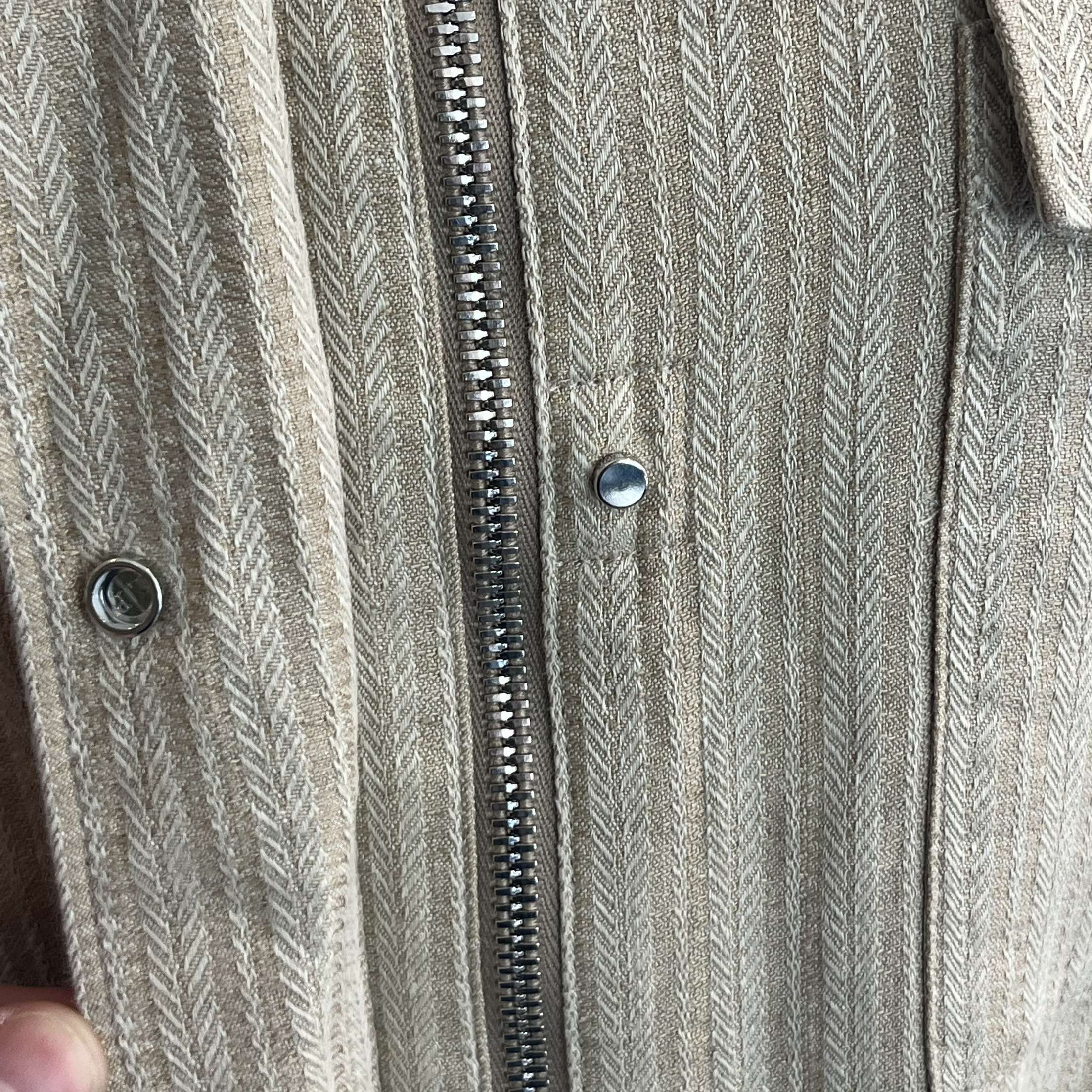 Loro Piana £2075 Beige Herringbone Linen Maxi Traveller Jacket XS