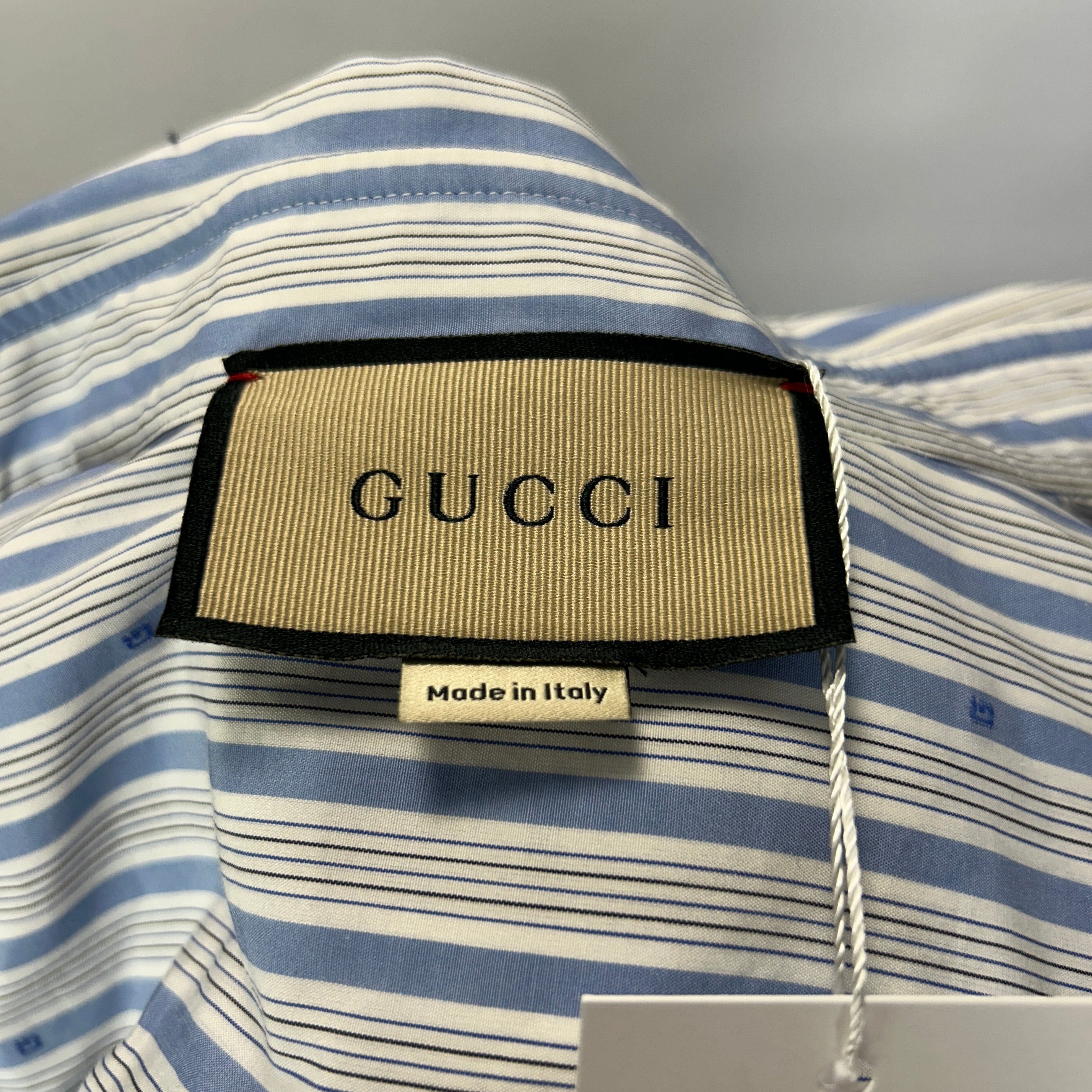 Gucci £523 Blue Stripe Cotton G Shirt with Embroidered Pocket XXS/XS/S