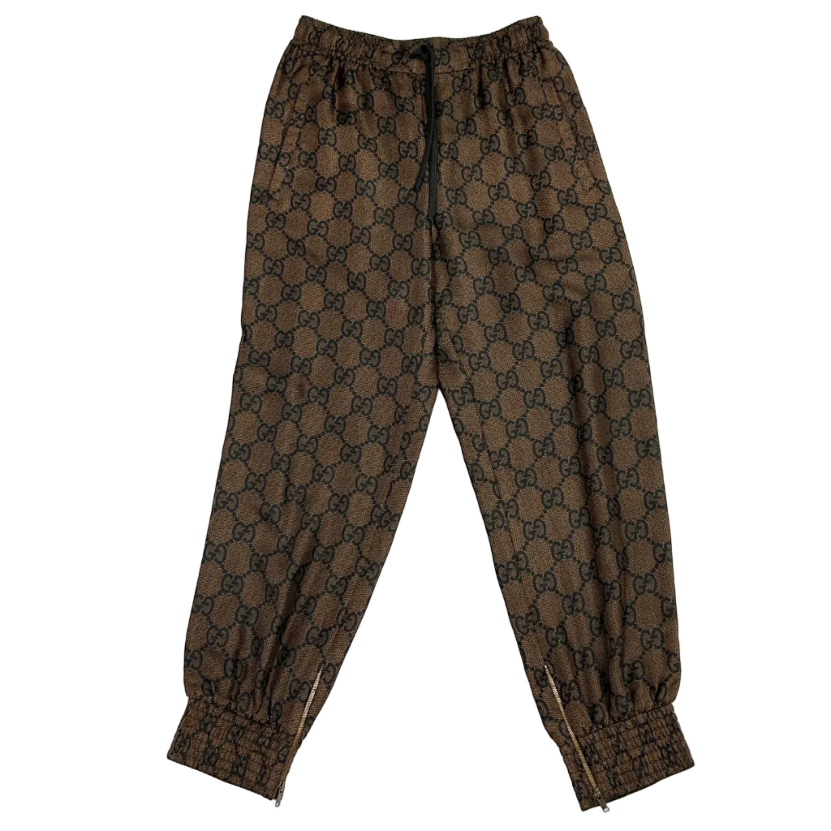 Gucci Brown GG Monogram Silk Side Stripe Track Pants XS