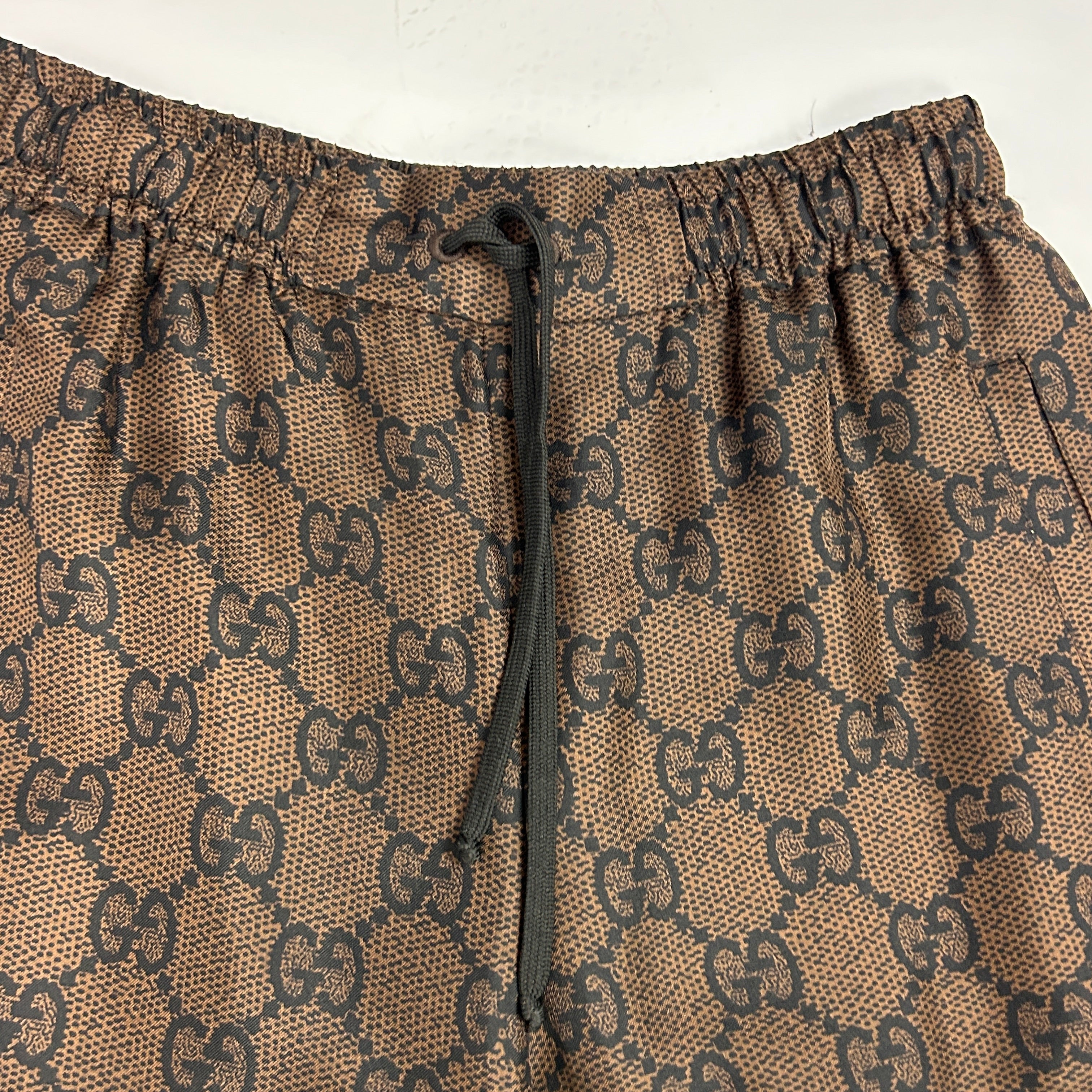 Gucci Brown GG Monogram Silk Side Stripe Track Pants XS