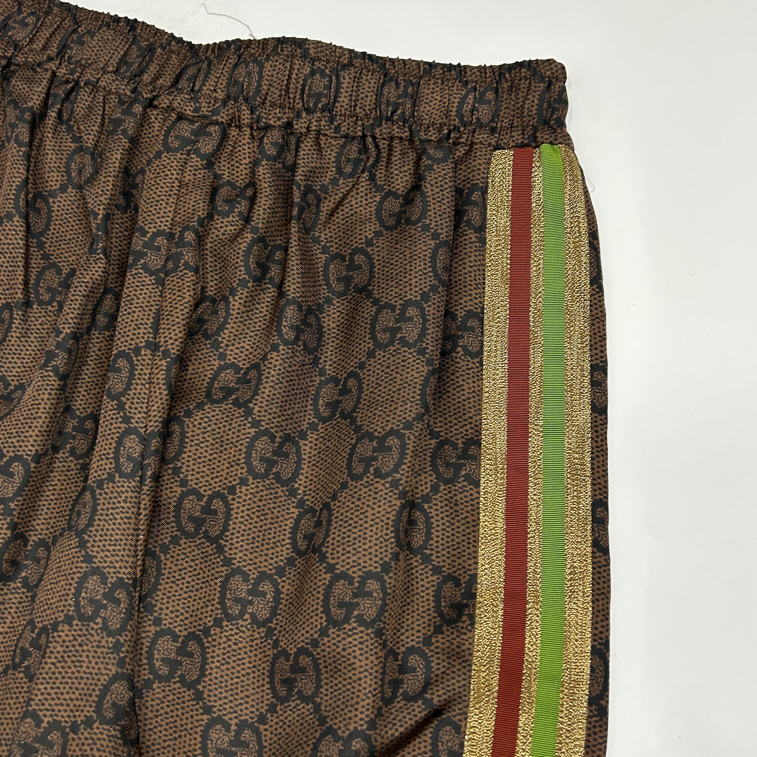 Gucci Brown GG Monogram Silk Side Stripe Track Pants XS